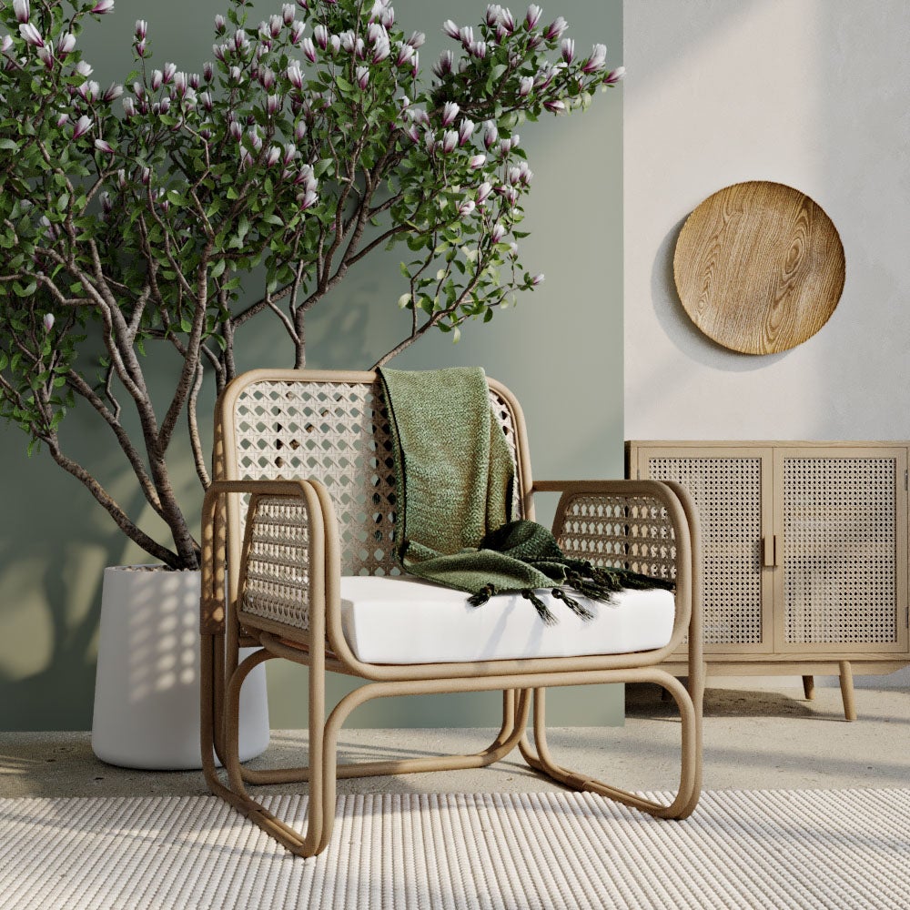 Poltrona in Rattan con Cuscino, Design Boho Bali Leta Leroy Merlin