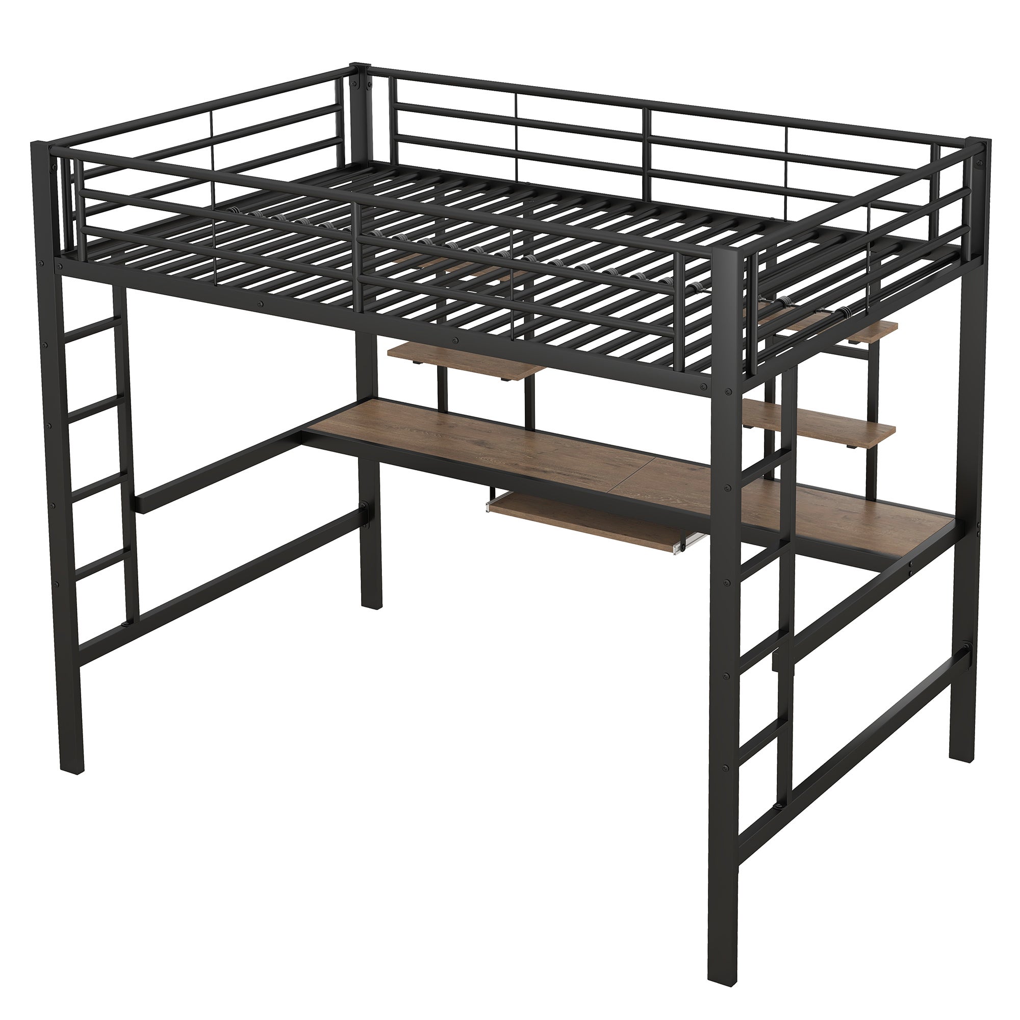 Łóżko piętrowe 140 x 200 cm z biurkiem i 2 półkami - Metalowe - Czarne (Materac nie jest wliczony w cenę) - 8