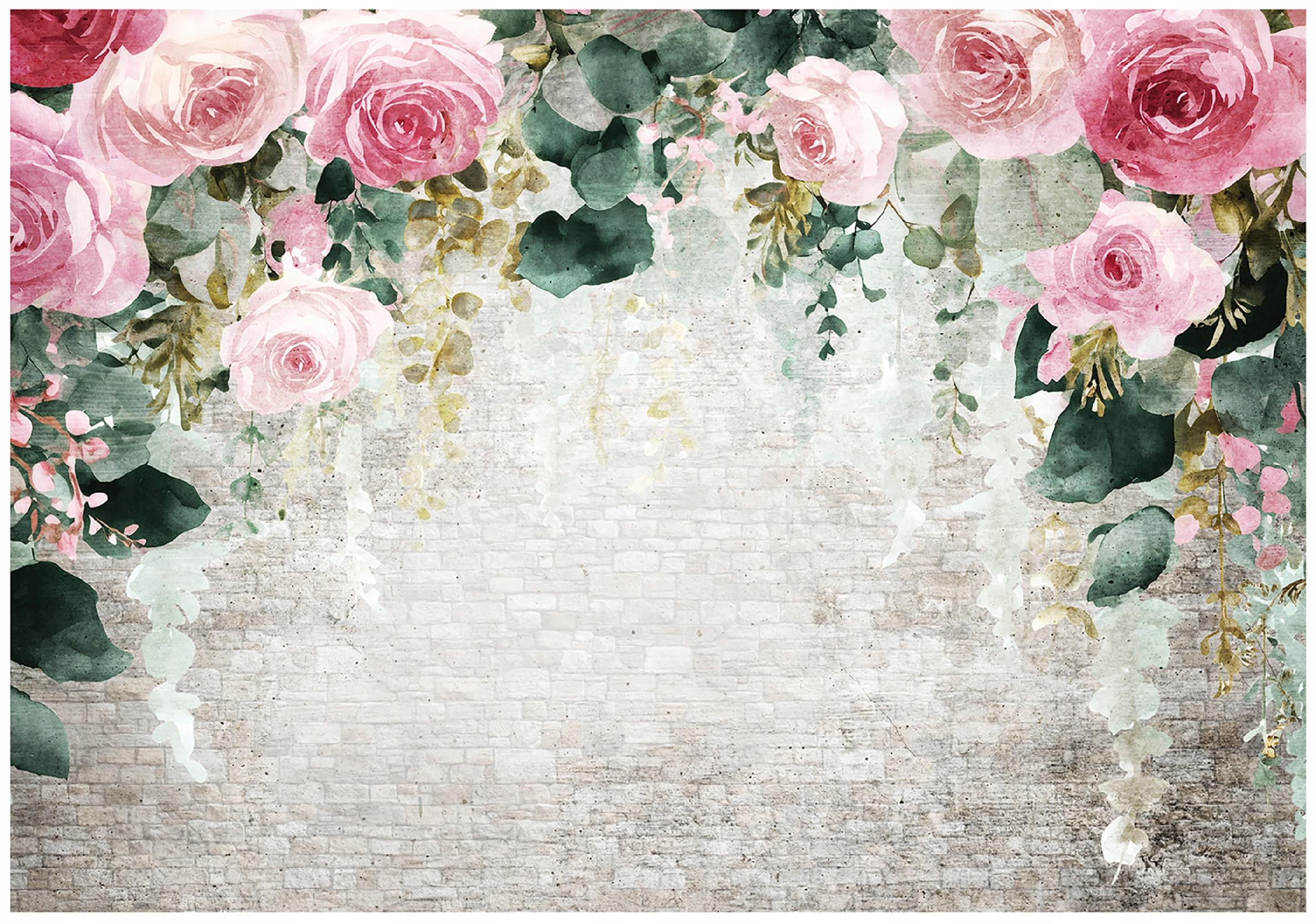 Fototapeta Kwiaty Wiszące Róże Beton 400x280 cm Tapeta Do Sypialni Salonu Kuchni Na Flizelinie