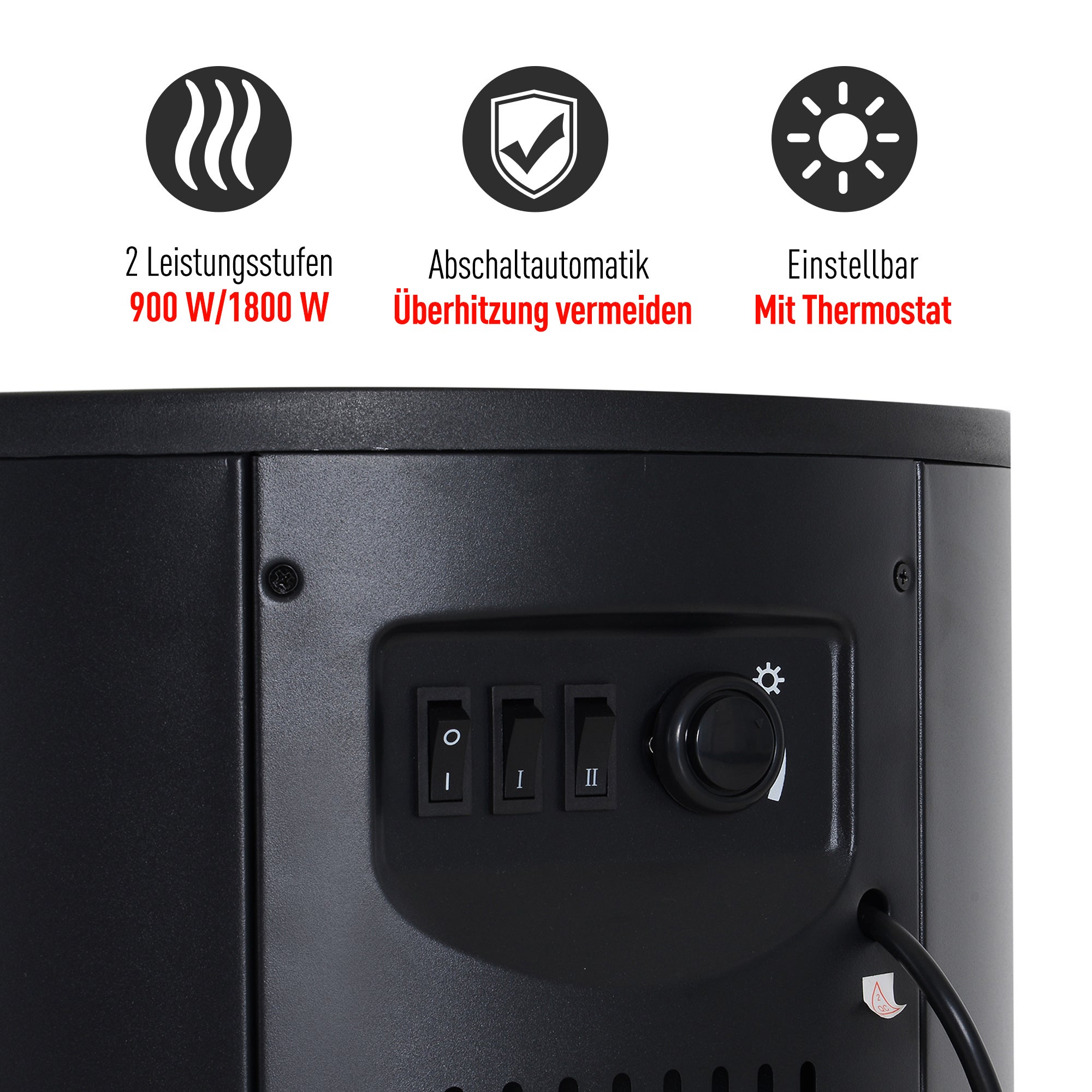 Cheminée électrique avec fonction de chauffage, effet flamme LED, cheminée décorative 900/2000 watts, poêle-cheminée électrique, noir. - 5