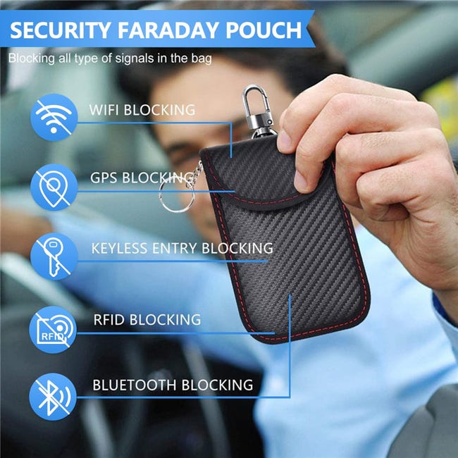 Faraday 2 Custodie Portachiavi Auto Con Blocco RFID - Proteggi La Tua Auto Dal Furto Di Segnale - Pelle PU