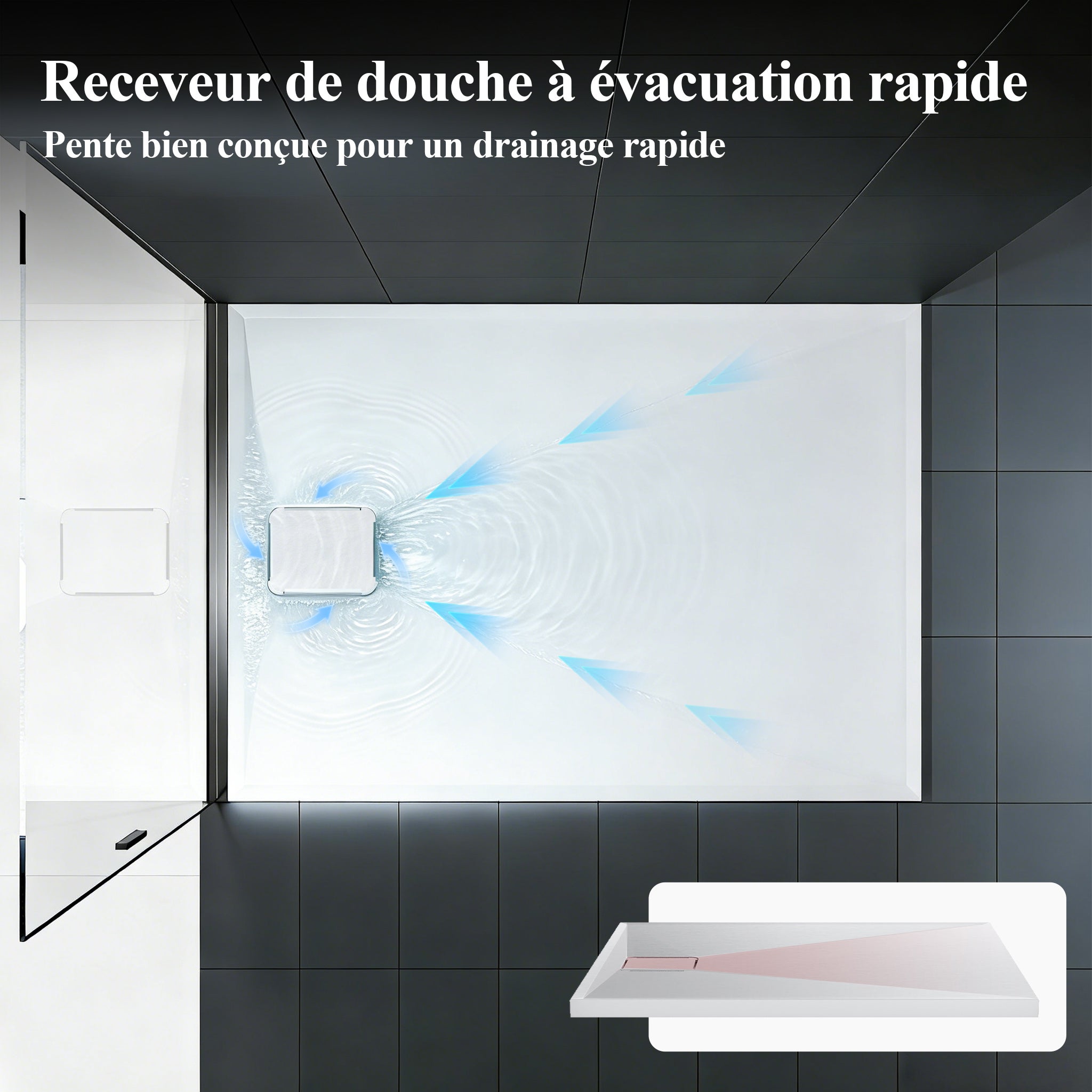HOROW Receveur de douche blanc, Surface antidérapante, Convient aux salles de douche et aux cabines de douche - 90 x 80 cm / 100 x 80 cm / 120 x 80 cm - 5