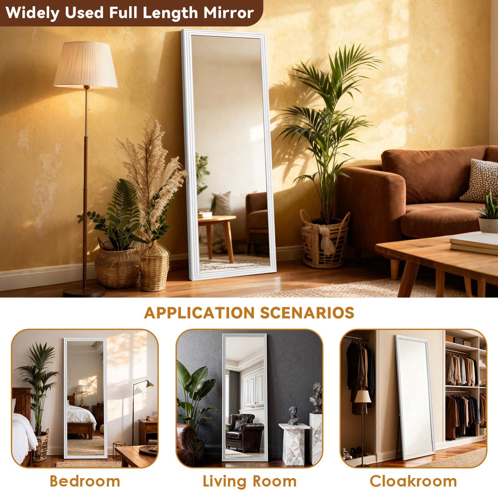Specchio a figura intera 160×50cm HD senza distorsioni Cornice in legno massiccio con supporto regolabile per camera, soggiorno, guardaroba - 5