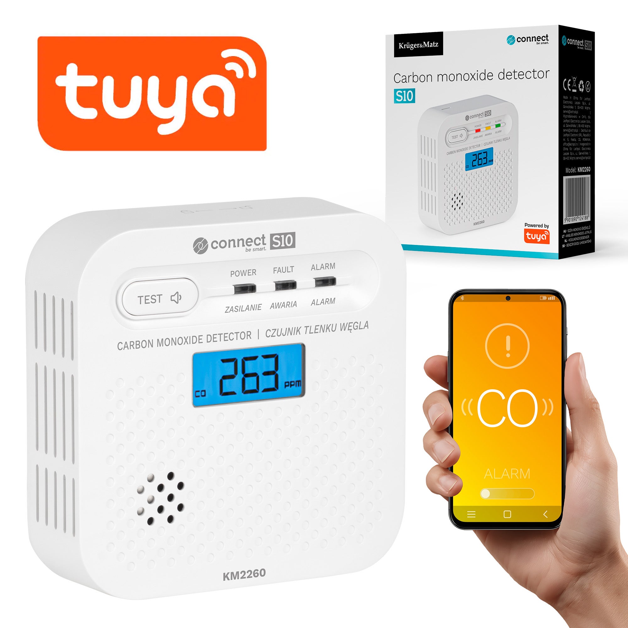 Senzor Monoxid de Carbon Kruger&Matz KM2260 | Smart, WiFi, Tuya, Connect S10