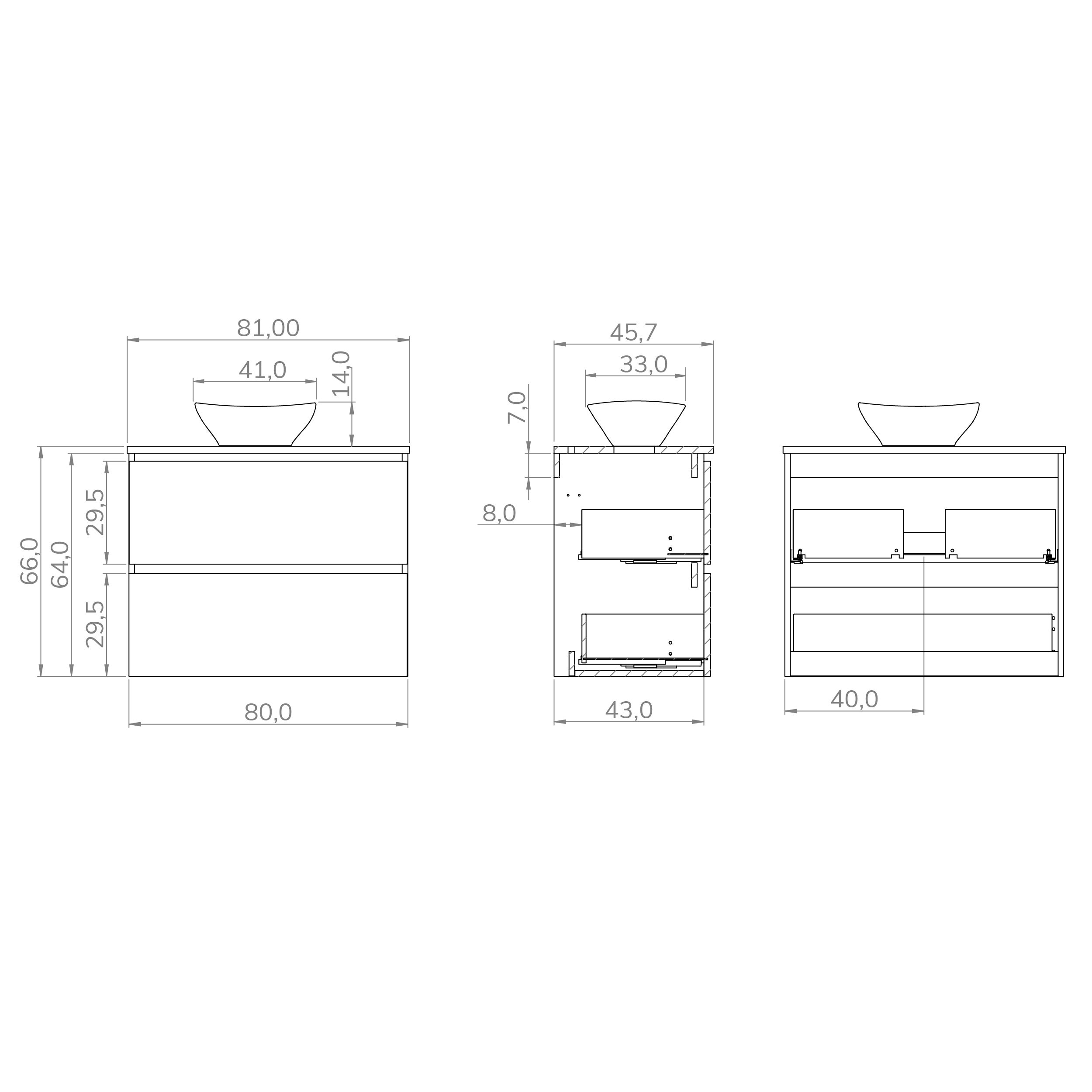 CONJUNTO DE BAÑO YINU | 80 CM NEGRO - SOLOMON | DOS CAJONES | LAVABO SOBRE ENCIMERA | NO INCLUYE ESPEJO | ALDAY - 4
