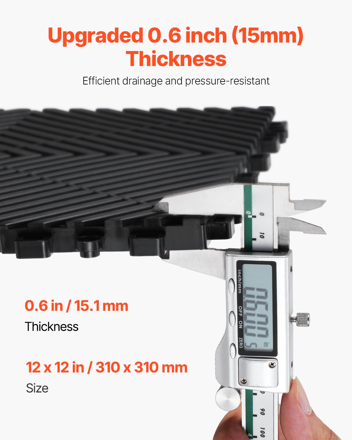 Tapis de drainage emboîtable,VEVOR 310x310 mm,12 pcs,coussin de sol PP antidérapant noir,dalles modulaires pour garage,jardin,cuisine - 3