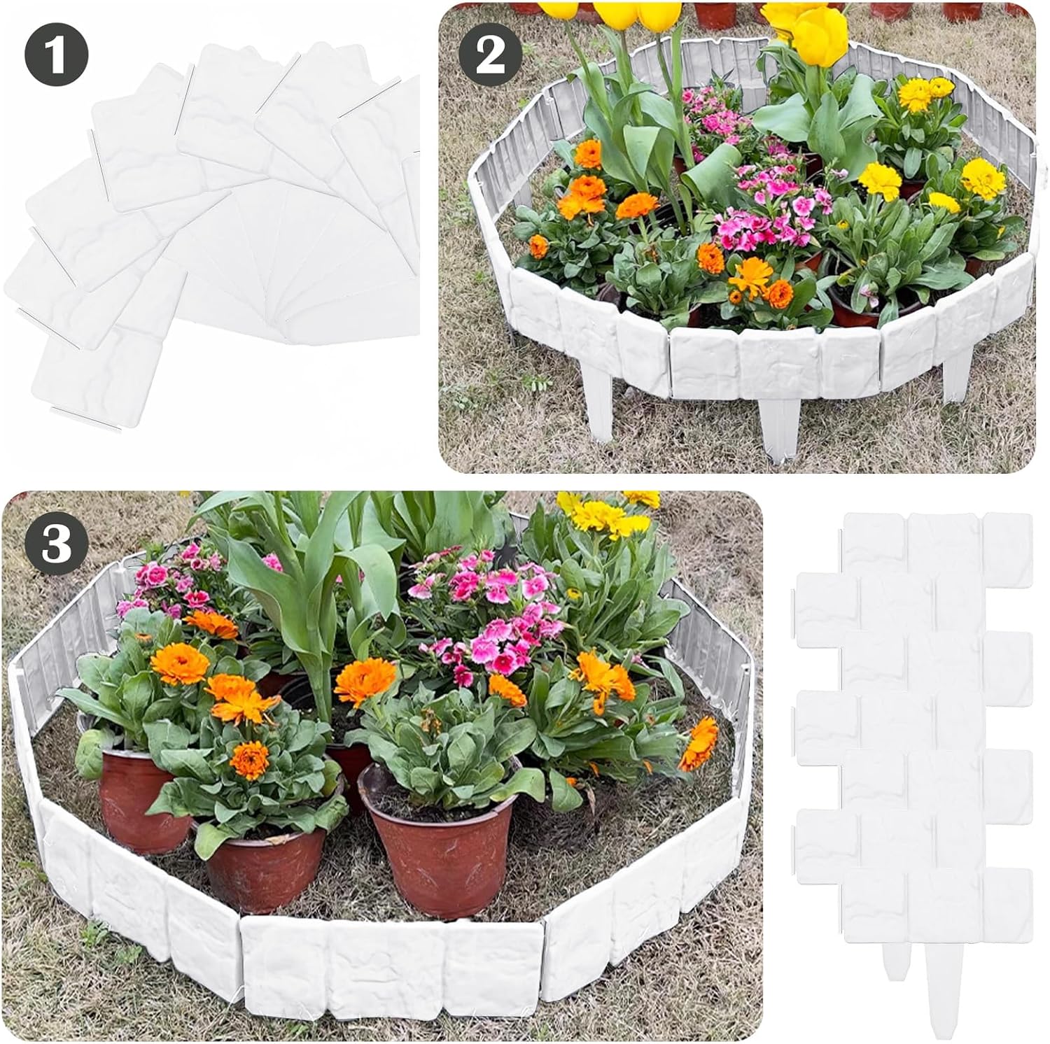 Bordure Jardin Plastique, Bordure de Jardin Exterieur Flexible 5m, 20 Garnitures Bordure Pelouse, 25 cm x 23 cm(L x H), Blanc - 6