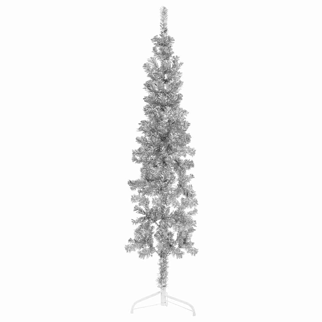 Smukła choinka połówka ze stojakiem, sztuczna, srebrna, 120 cm vidaXL