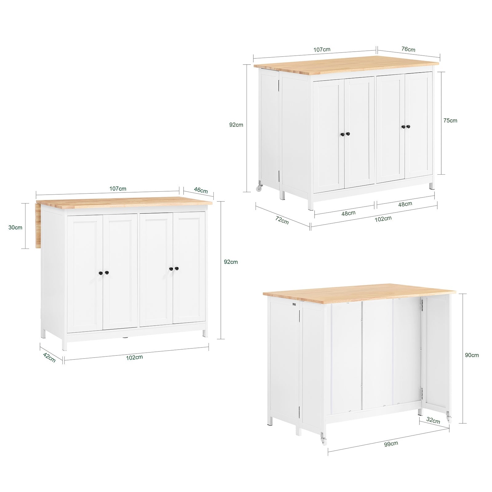 Isola Cucina SoBuy Con 2 Cestelli In Rattan - 120x56x90cm, Bianco | Mobile Con Scomparto Vino, Buffet E Credenza - Foto 10