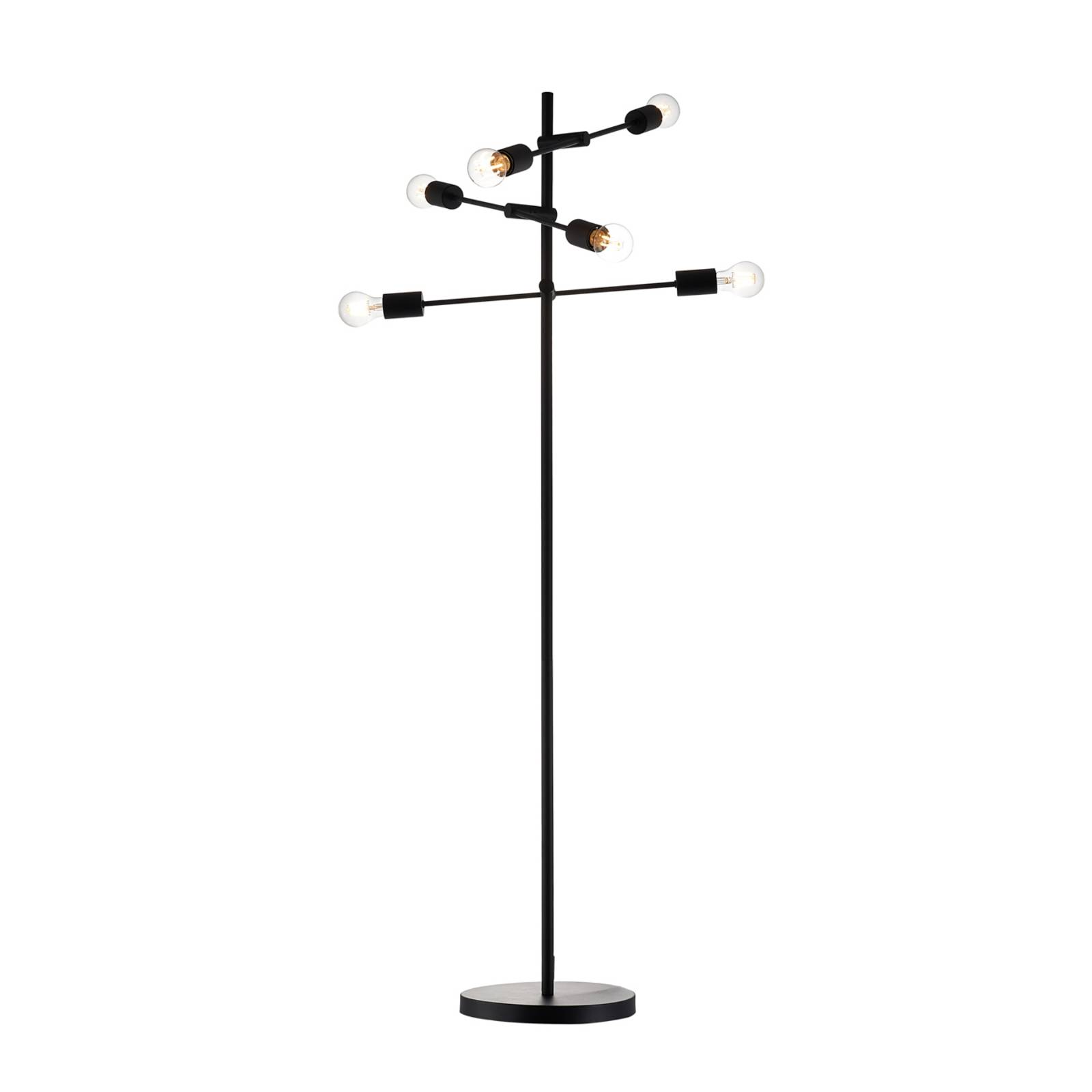 Lindby lampe sur pied Estar, noir, métal, 6 lampes, 150cm, Lampadaire ...