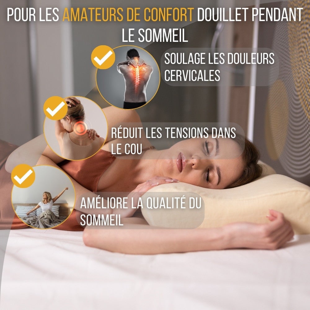 Oreiller Ergonomique Cervical en Mousse à Mémoire - taie d'oreiller en coton - 54x33x12 - CONFORT PLUS - 3