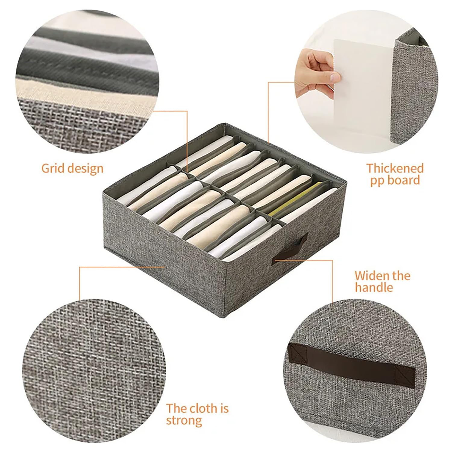 Organizadores de roupas dobráveis ​​para guarda-roupa, 2 peças, 16 grades para calças, camisetas, recipiente de armazenamento com alças resistentes - 3