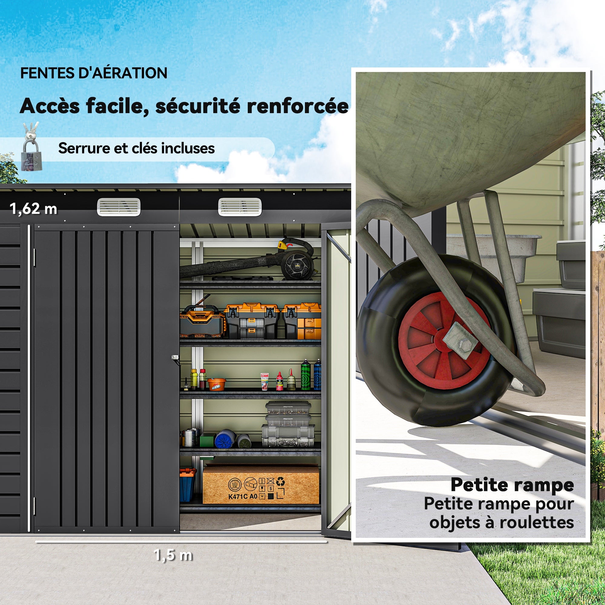 Abri de jardin Acier galvanisé Outsunny - 6