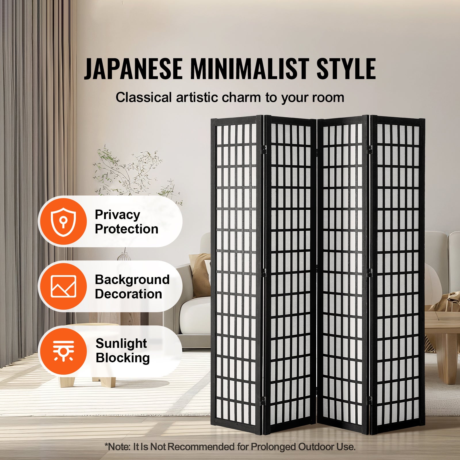Cloison de séparation,SucceBuy Cloison de confidentialité pliable japonaise à 4 panneaux,pour séparation de pièce dans la maison,la chambre - 4
