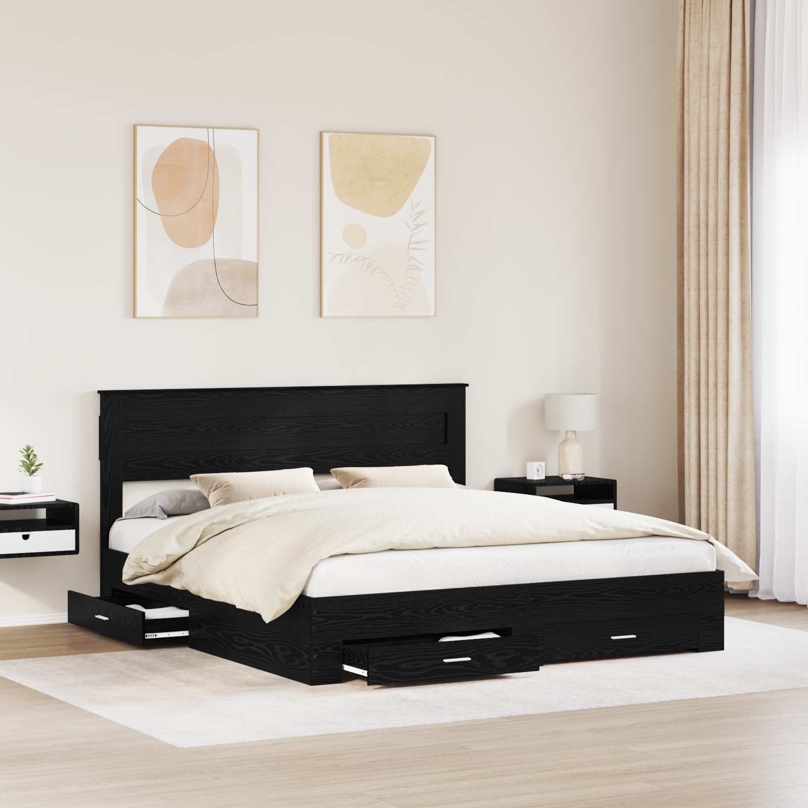 Cadre de lit chêne noir 180 x 200 cm en panneau de bois - 3