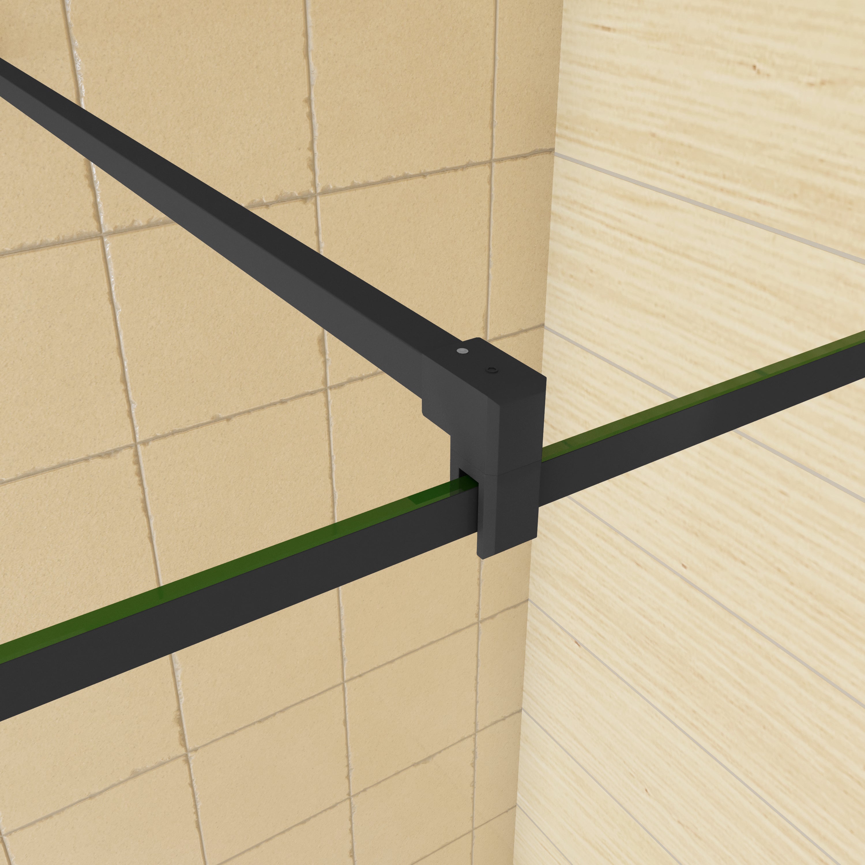 Ducha Casa 100x200cm Panel de ducha frontal 1 hoja perfil negro, 8mm cristal templado antical, serigrafía rodeada, barra1 140cm - 4