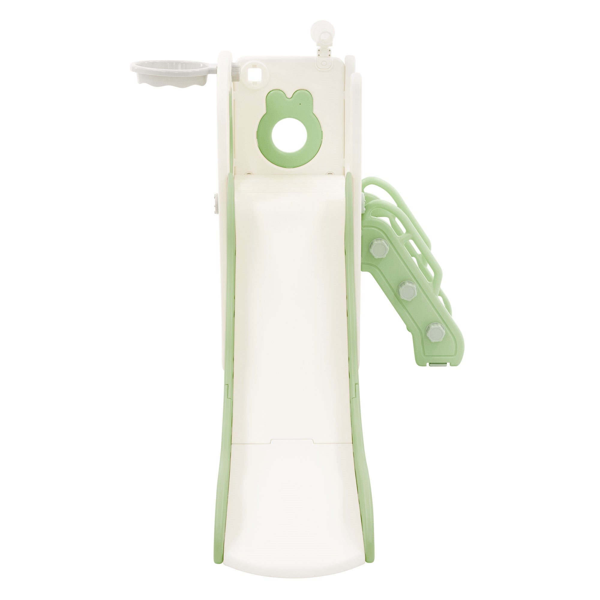 Toboggan 3en1 blanc-vert pour enfants structure de jeu en plastique avec panier de basket et échelle sûre d’activité pour tout-petits dès 3 ans - 7