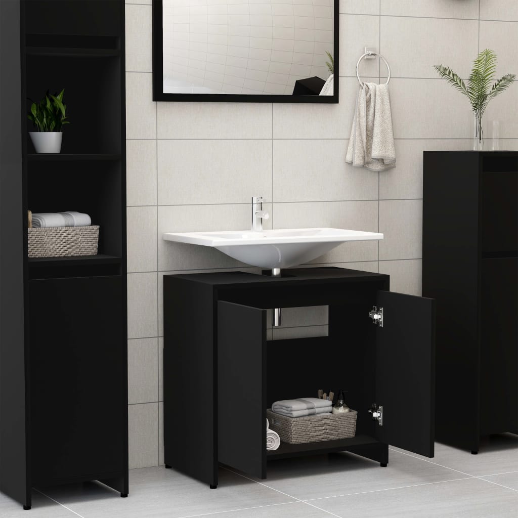 Maison Exclusive - Mobile da Bagno Nero 60x33x61 cm in Legno Multistrato - 3