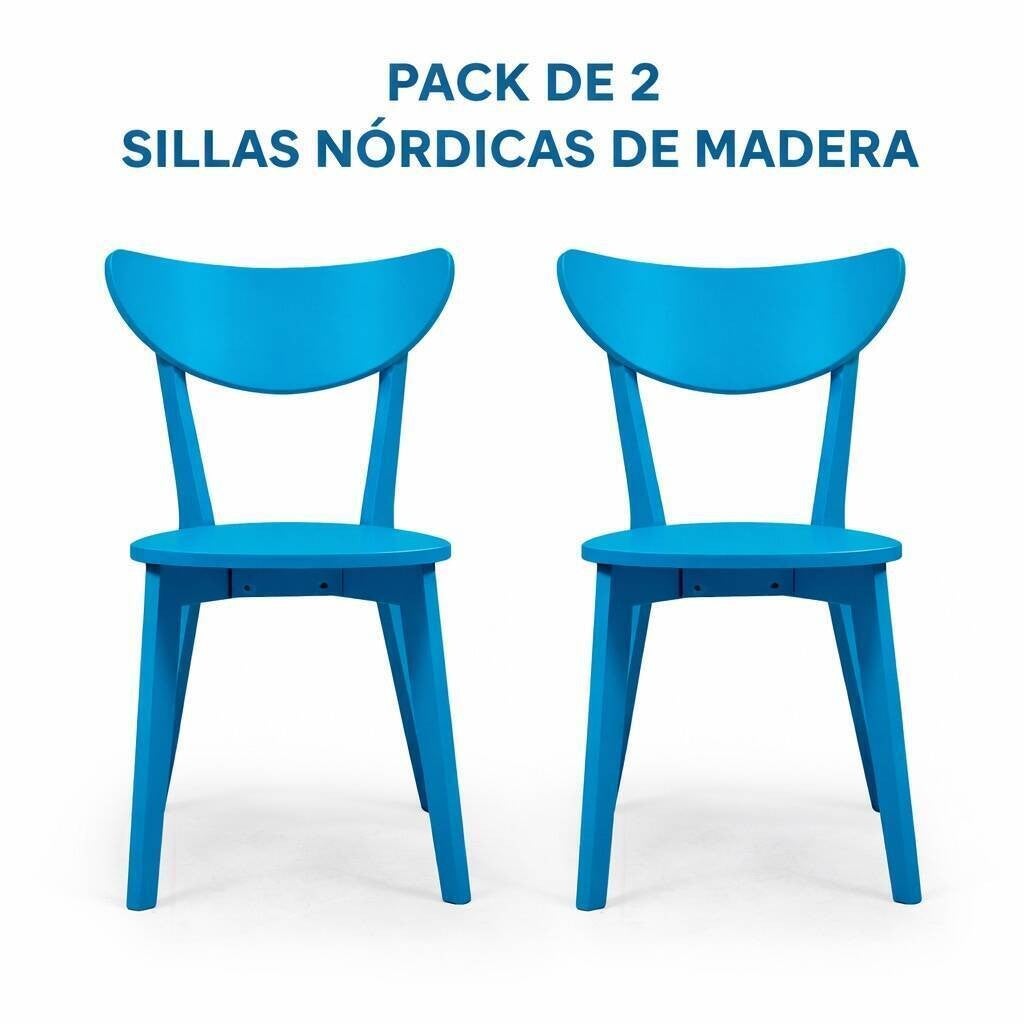 Homely  Pack Wendover De 2 Sillas De Comedor Nordicas De Madera, Diseño Escandinavo Minimalista, Azul , Leroy Merlin