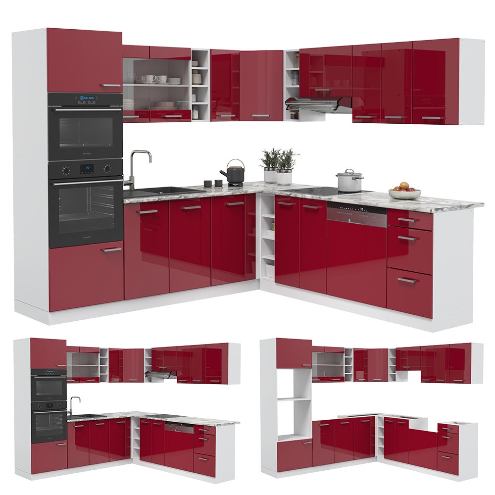 Vicco Cuisine en angle R-Line, Rouge brillant/Blanc, 247 x 237 cm, PT Chêne - 9