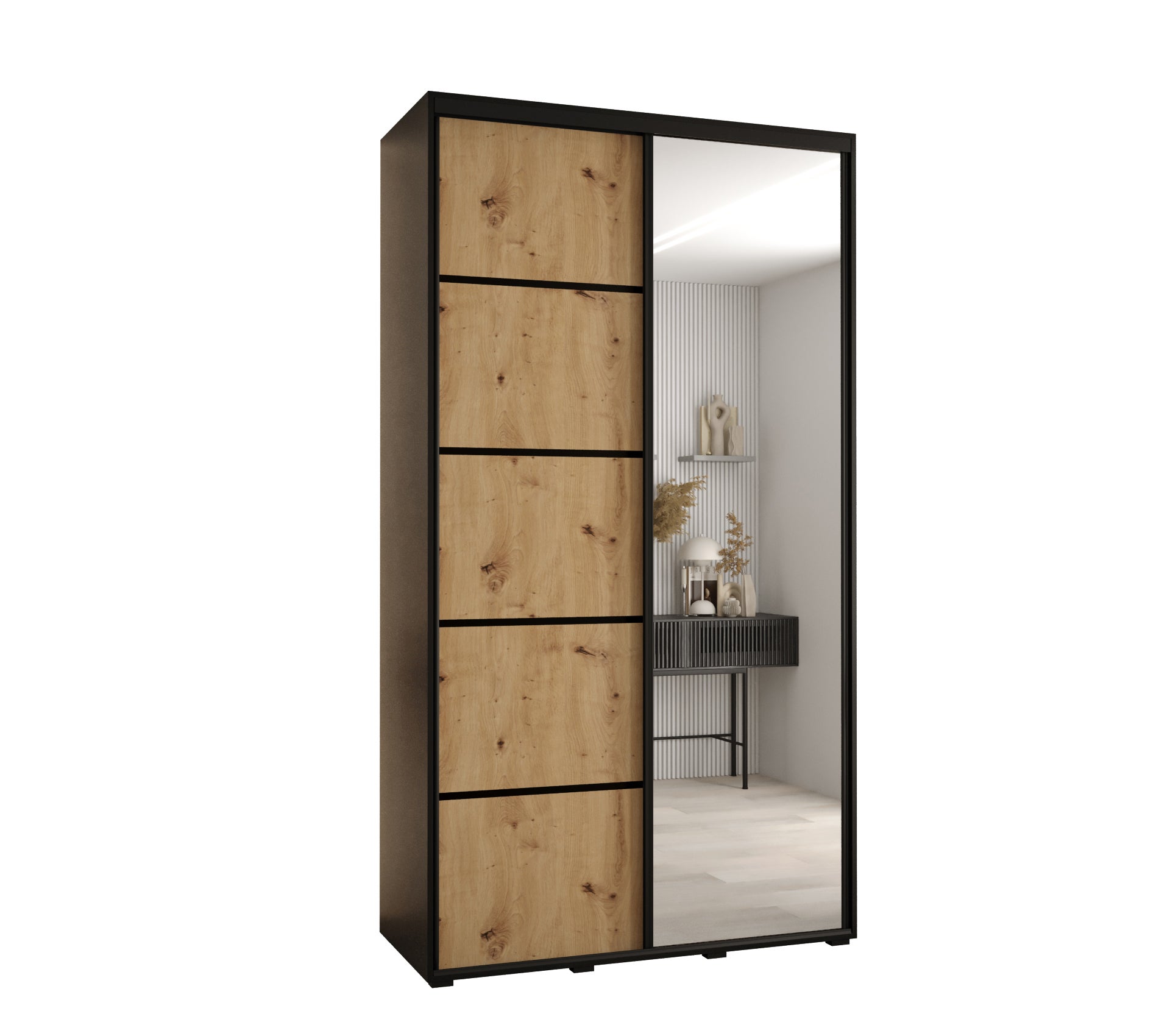 Szafa przesuwna z lustrem wysoka Davos 5 130 x 60 x 235,2 cm czarny + artisan + u. czarny - Abiks Meble
