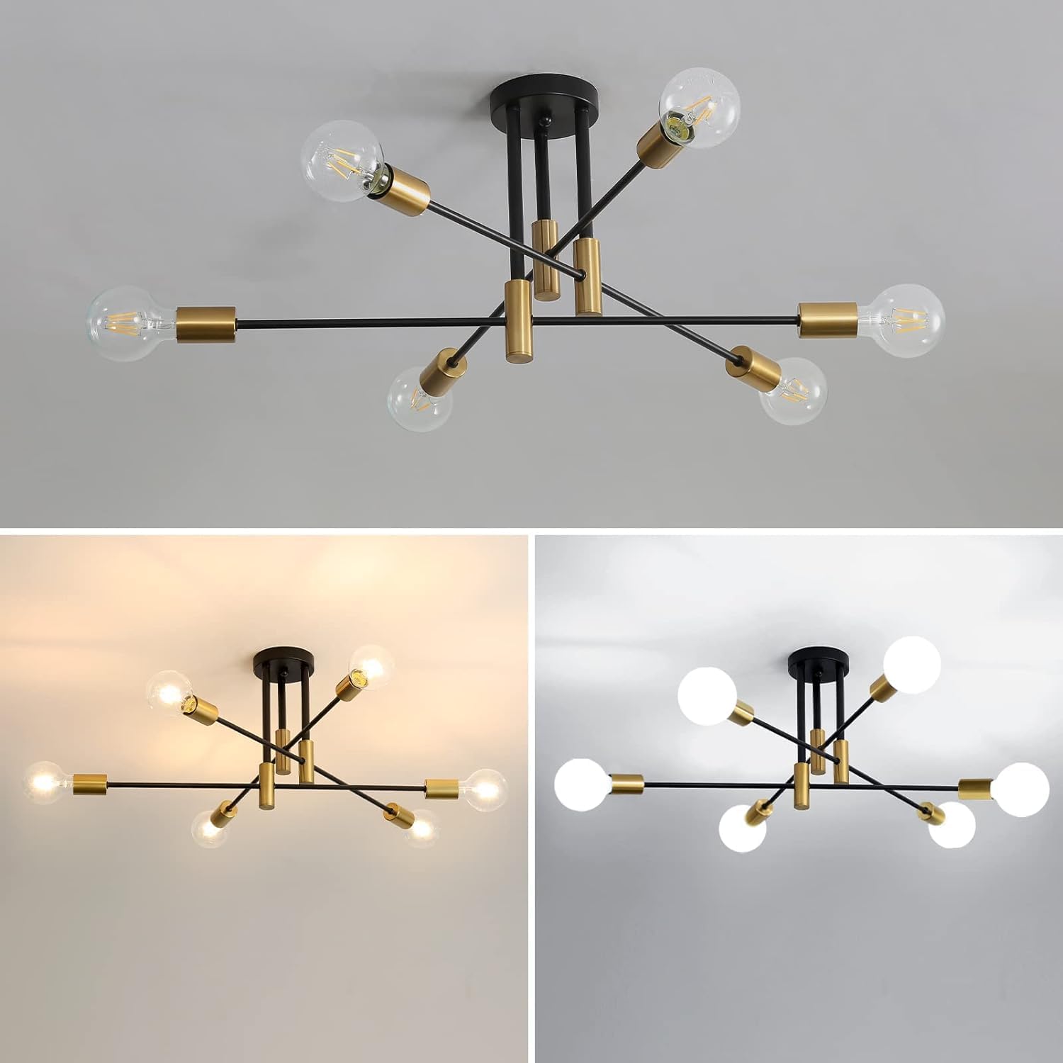 GLAMARIS Plafonnier Industriel, 6 Lumières Lustre Vintage,Moderne Suspension Luminaire en Metal E27,pour Salon Chambre Cuisine Salle À Manger Bar Café - 4