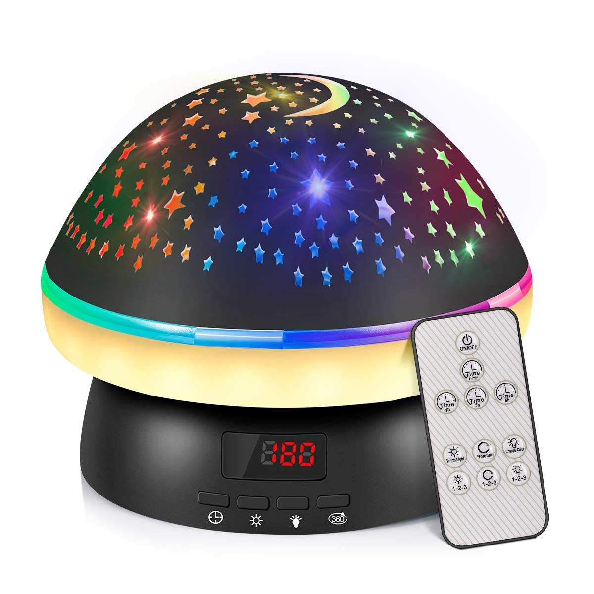 URAQT Proiettore Stelle Soffitto Bambini, Luci Notte per Bambini, 360°Rotazione Musicale Luce Notturna Bambini Proiettore, 6 Films Proiettore Soffitto,8 musica,con Telecomando e timer, Regalo Neonato