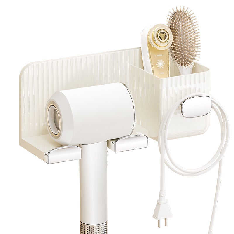 Ksvaye Support Seche Cheveux sans Percage Mural Porte Sèche Cheveux et Support de Lisseur avec Range-Câbles et Compartiments de Rangement pour Salon de Coiffure de Salle de Bain