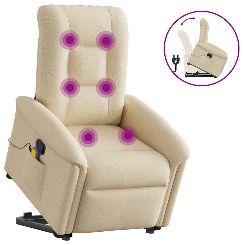 Fauteuil Massant Inclinable VidaXL - Similicuir Crème Avec Fonction Levage électrique