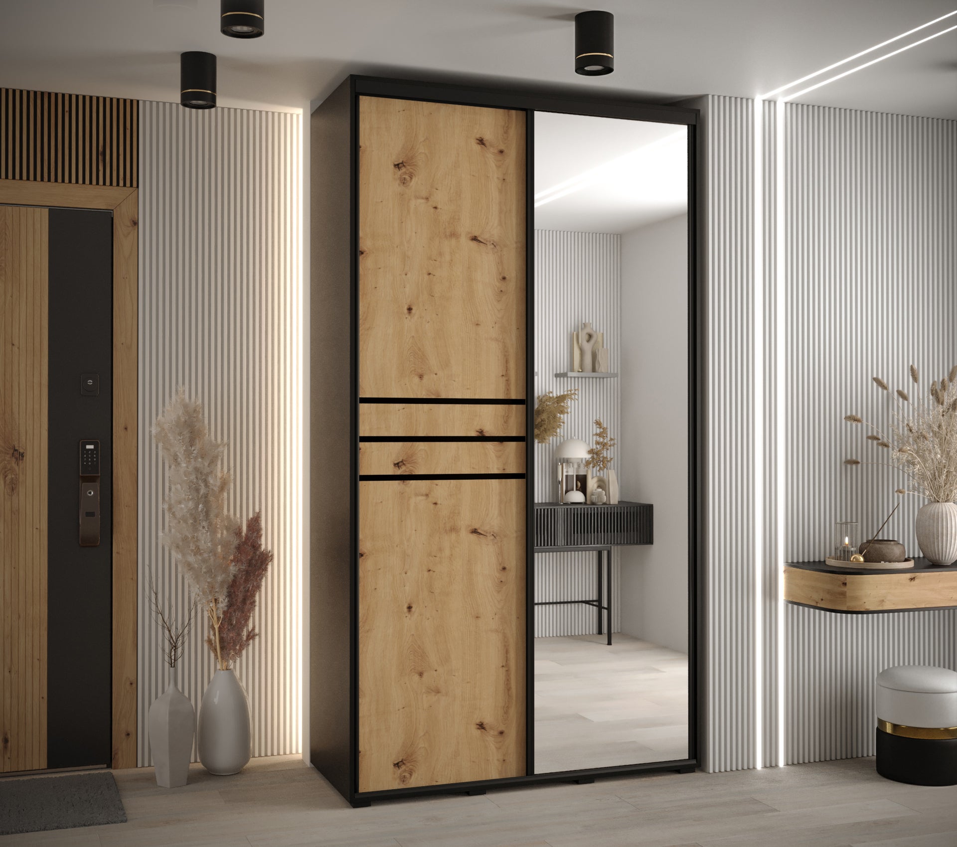 Szafa przesuwna z lustrem wysoka Davos 11 140 x 45 x 235,2 cm czarny + artisan + u. czarny - Abiks Meble - 2
