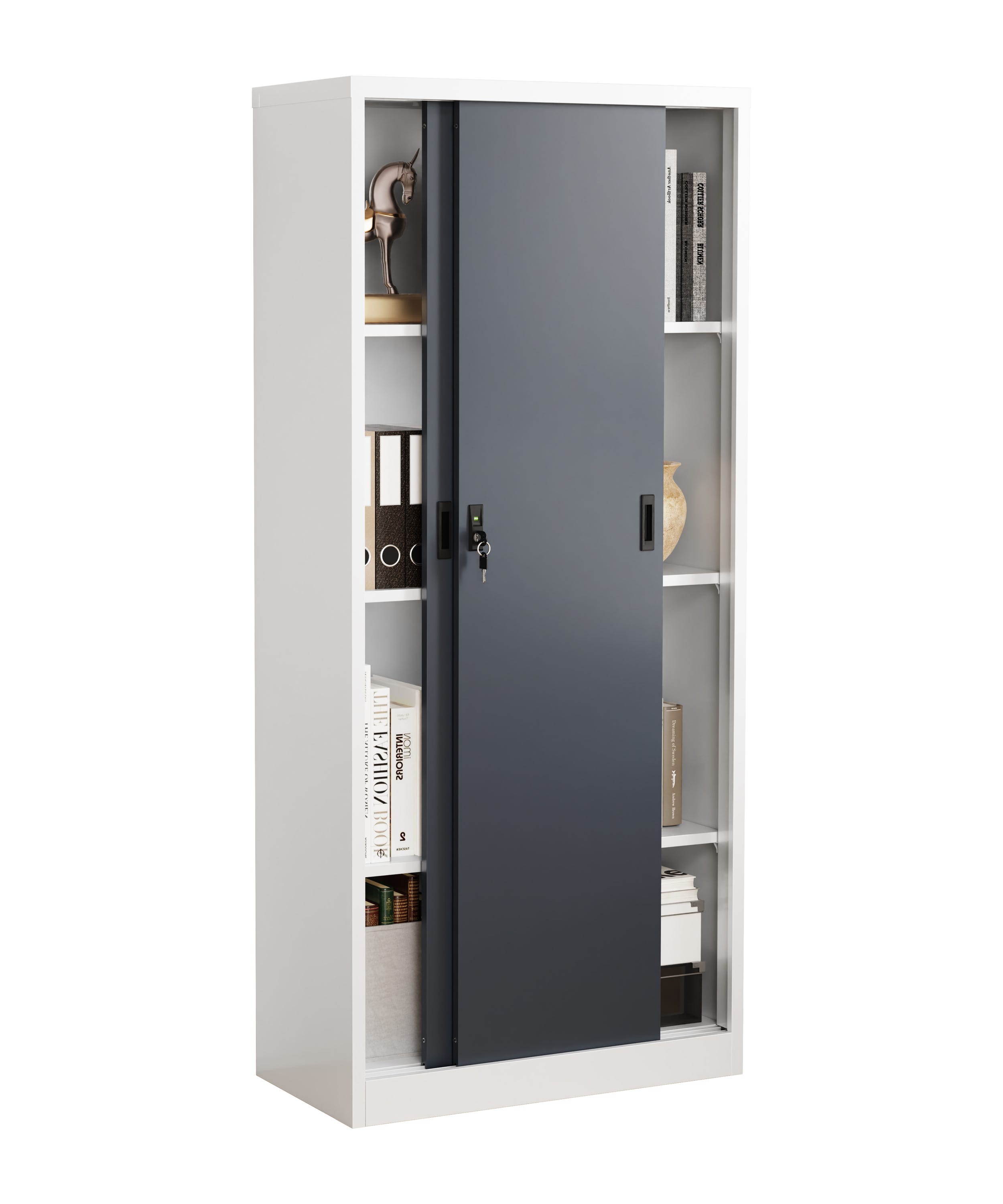 VCM Cabinet de bureau Malivo Blanc/Anthracite H. 180 x B. 80 x T. 40 cm ...