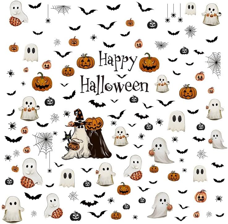 137 szt. naklejek okiennych z motywem ducha na Halloween z PVC, akcesoria dekoracyjne