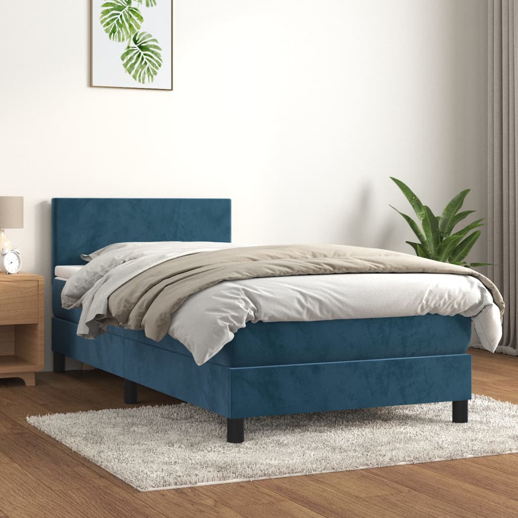 Lit simple | Lit adulte | Sommier à lattes de lit avec matelas Bleu foncé 100x200 cm CFW237195 - 2