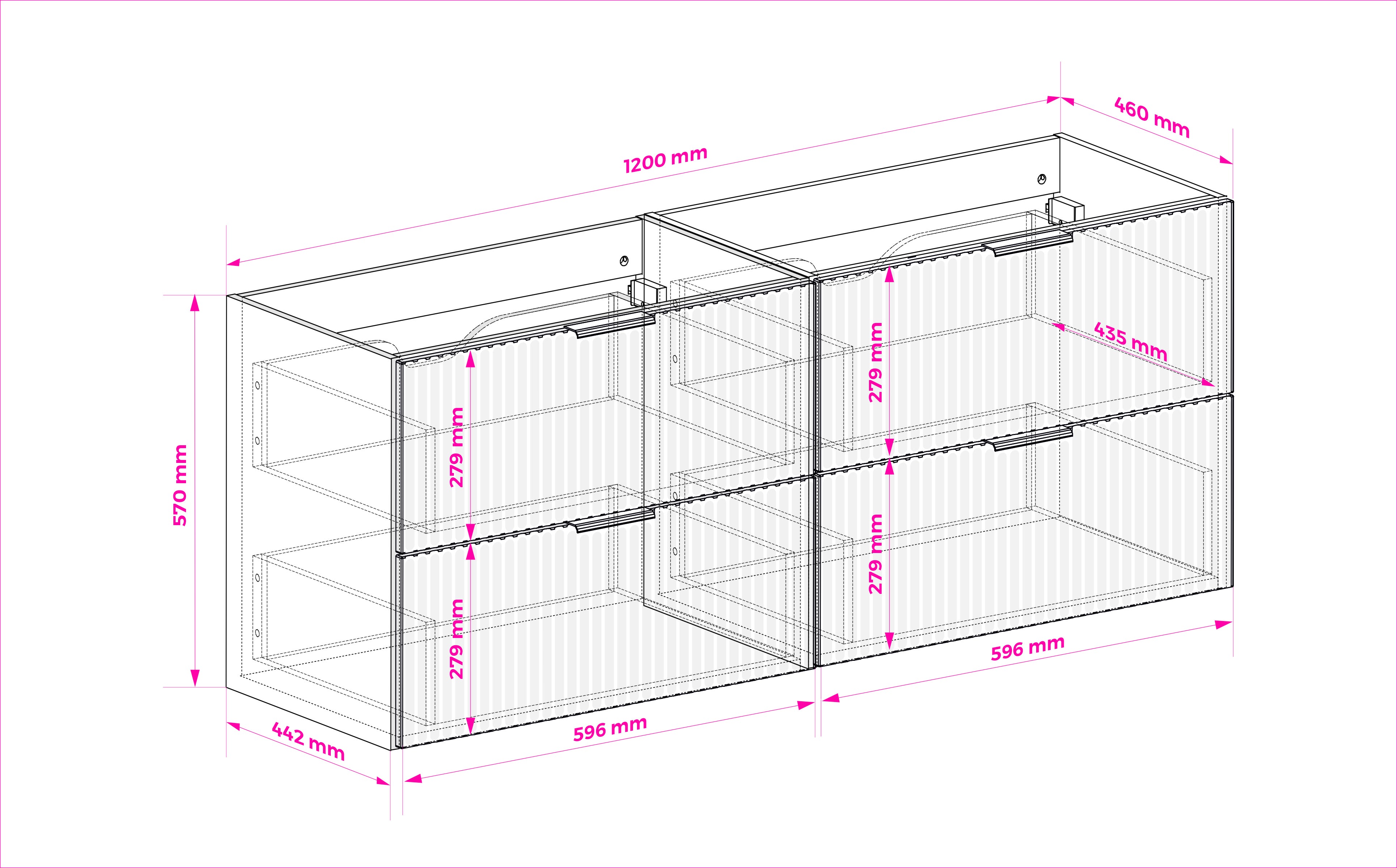Mobile lavabo, Rovere Craft, 120 (2 x 60) x 57 x 46 cm, maniglia dorata, senza piano - 4