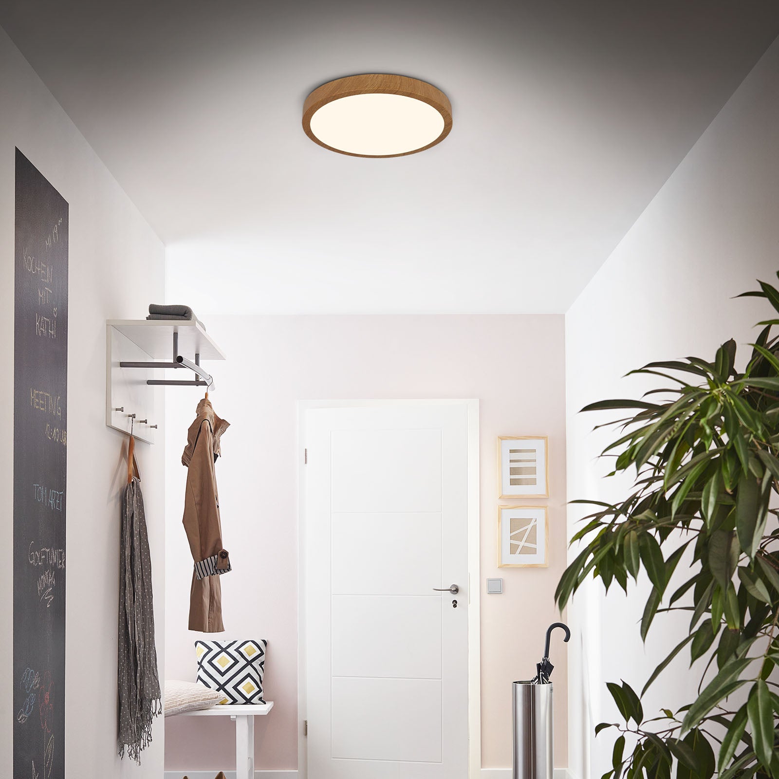 Plafonnier LED - avec cadre bois - IP20 - D.380 mm - aspect bois naturel - blanc chaud 3000K - 24W / 2900lm - Briloner - 4