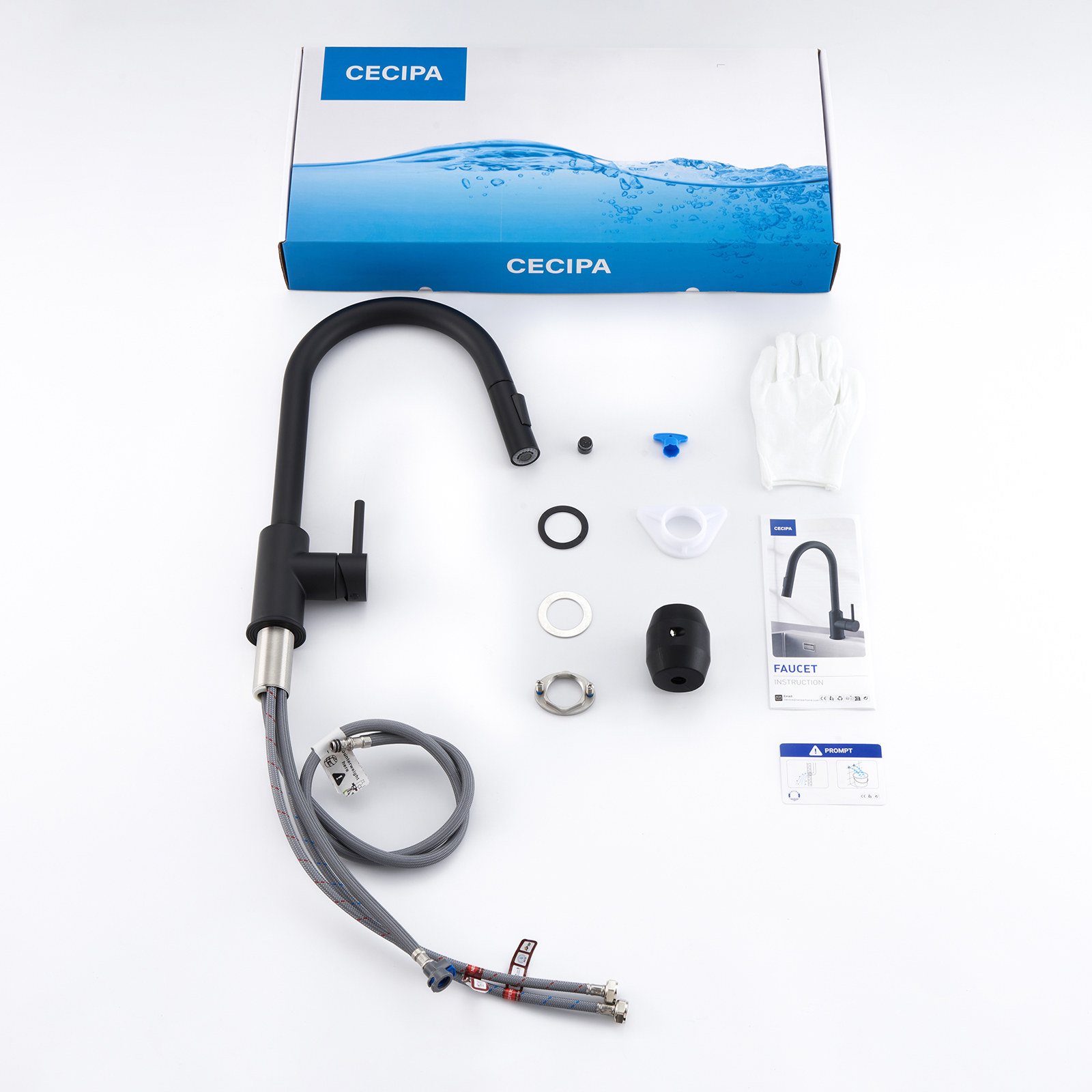 Cecipa max Mitigeur de Cuisine avec Douchette Extractible - Noir - en Acier Inoxydable Mitigeur Cuisine d'Évier - 2 Fonctions Mélangeur d,EU Modèle - 9