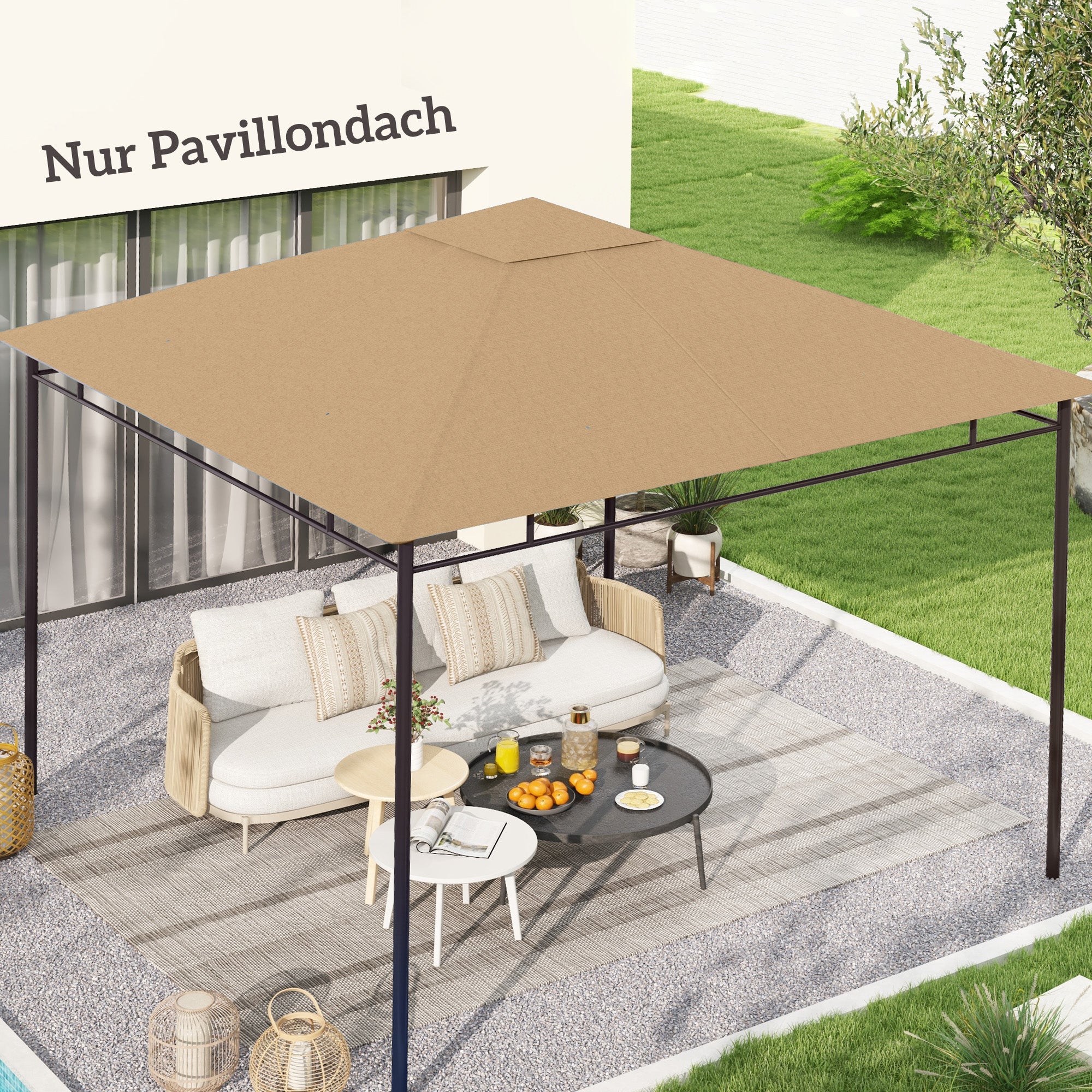 Techo de Repuesto para Gazebo 3x3m, Cubierta con Agujeros de Drenaje, SOLO EL TECHO, Beige - 3