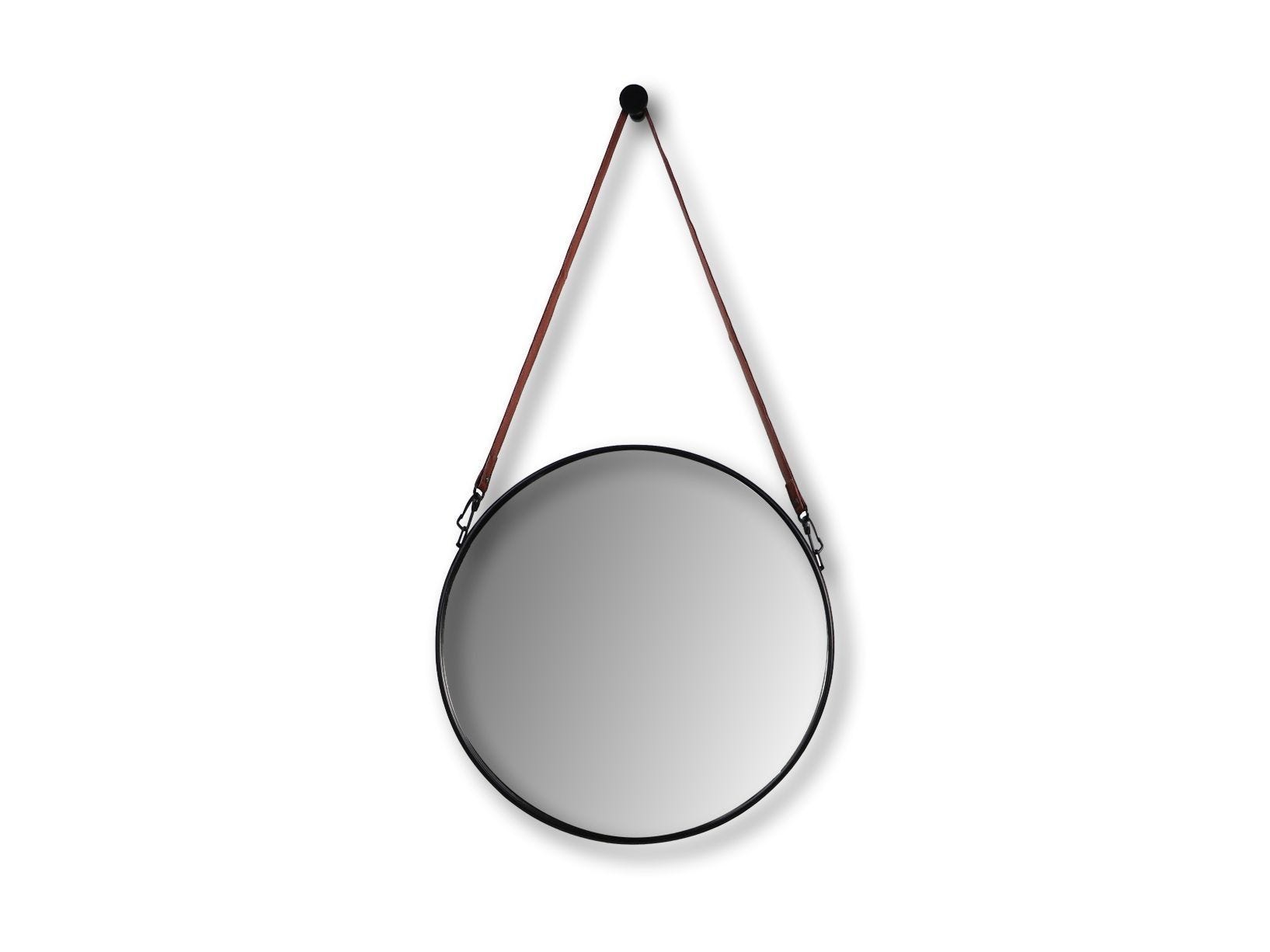 Miroir rond en métal noir avec sangle en cuir artificiel 49 x 3 x 68 ...