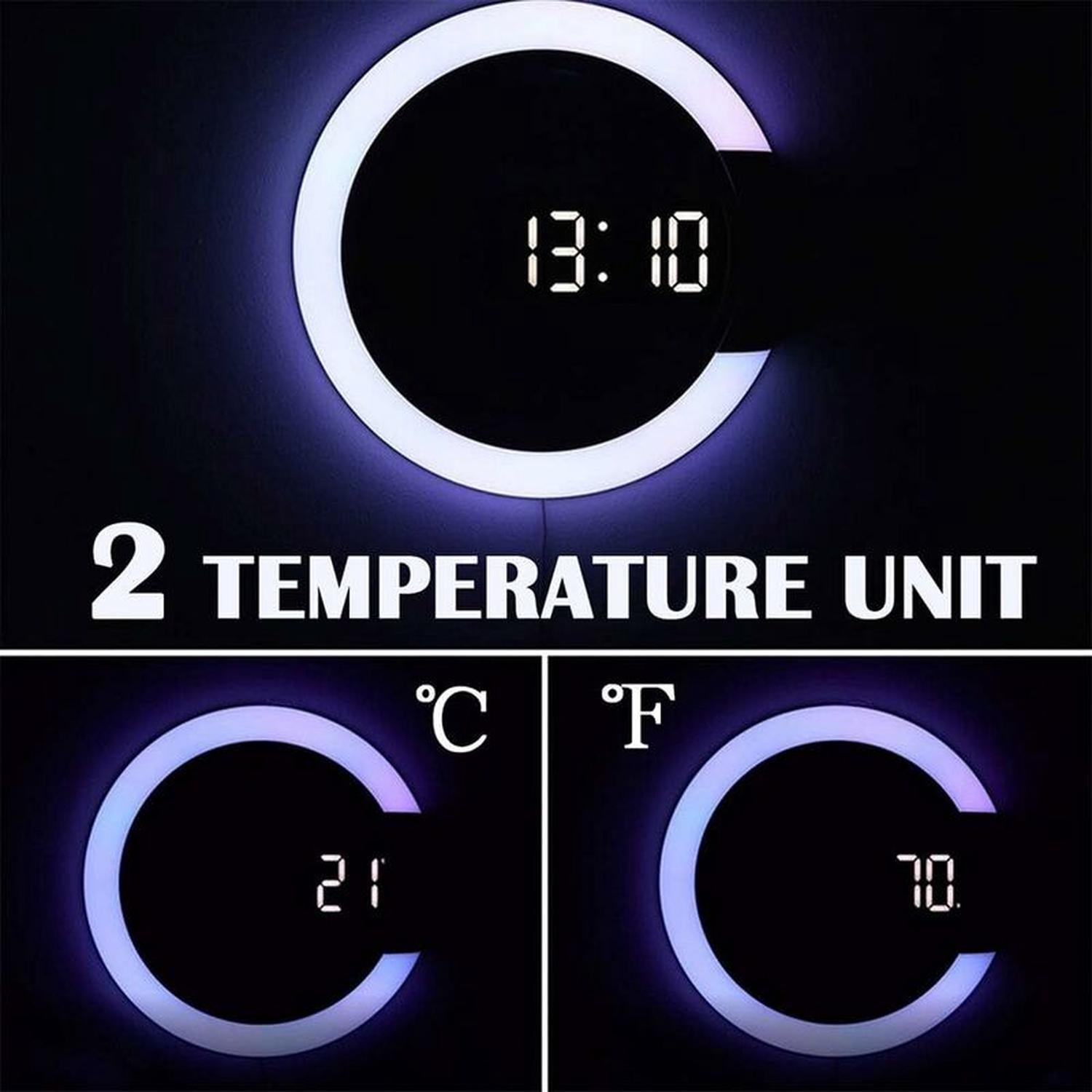 Horloge murale à LED, télécommande créative, horloge numérique, miroir creux, alarme de température, 7 couleurs changeantes, veilleuse pour la maison - 4