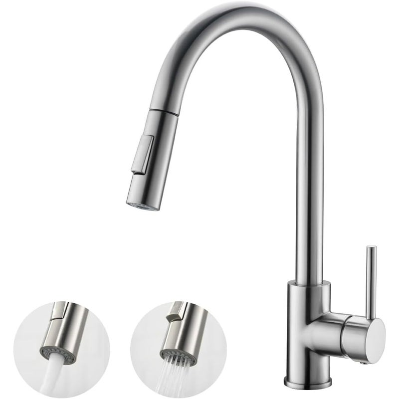 Wyciągana bateria mieszakowa do zlewu kuchennego szczotkowana Wysoka obrotowa wylewka bateria umywalkowa jednouchwytowa z wężem doprowadzającym wodę