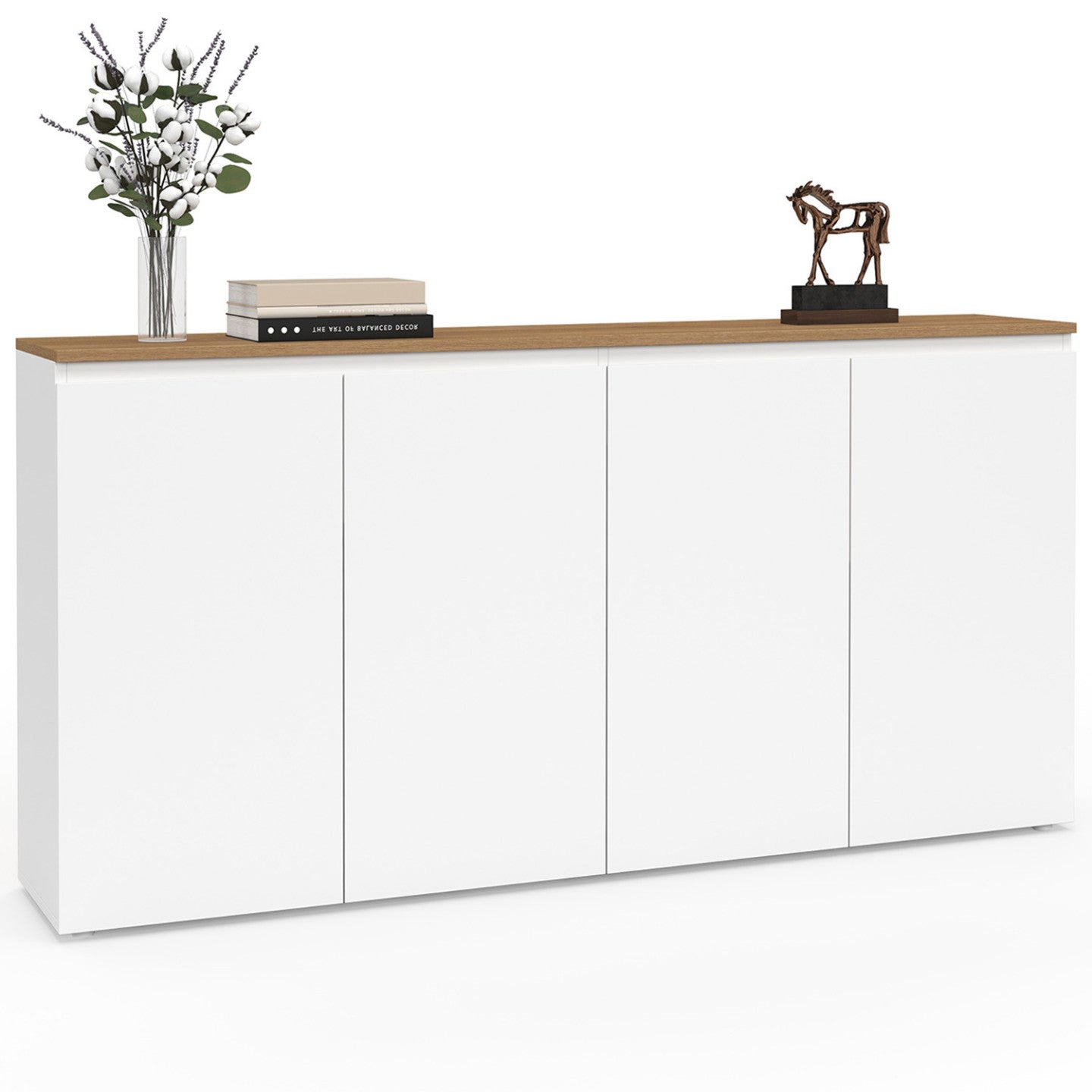 Buffet 160 cm TOBY 4 portes blanc et plateau bois - 2