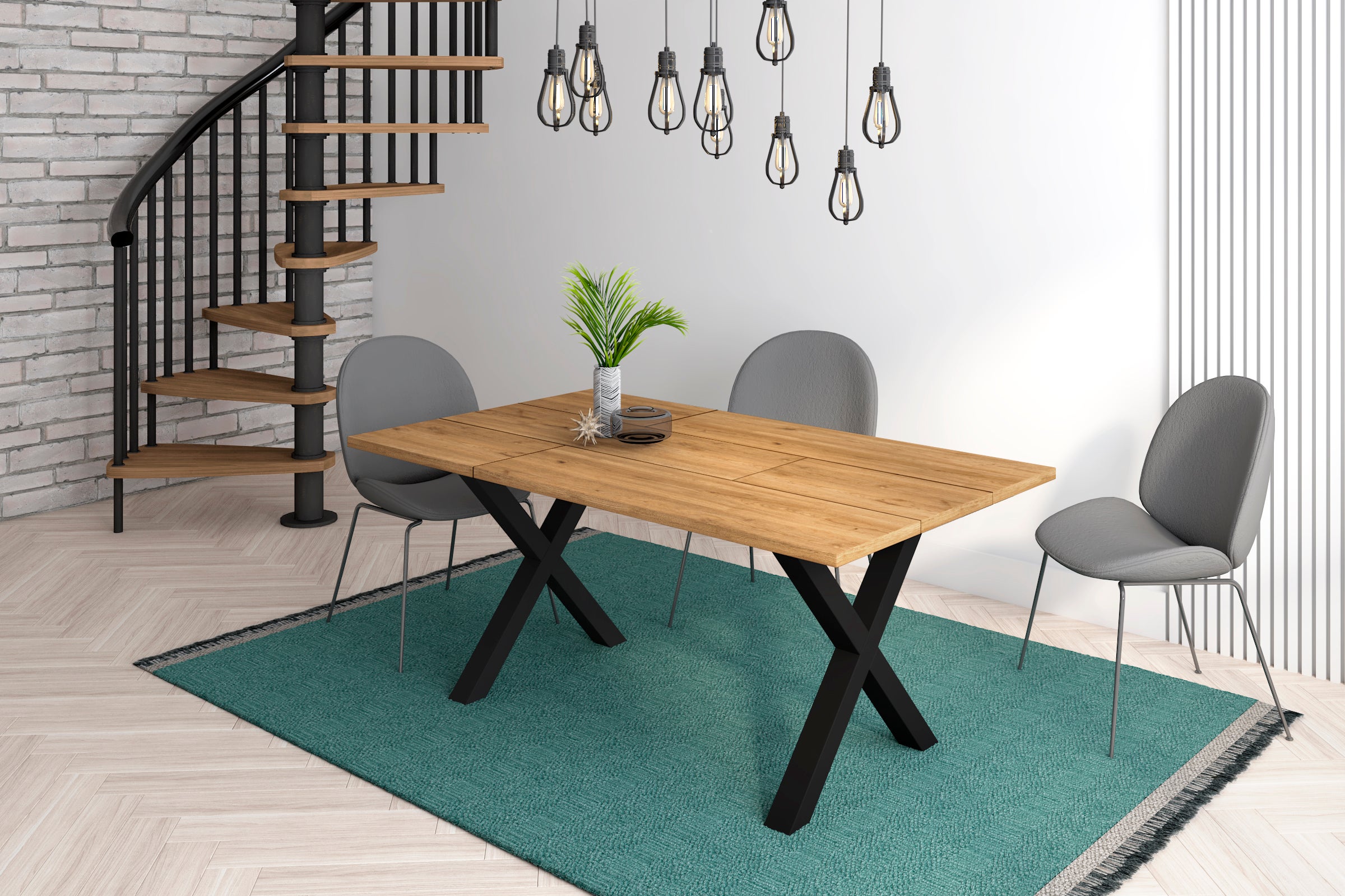 Support, Pieds en X, Bois massif pour plateau de table, Laqué Noir, 72x72cm - 2