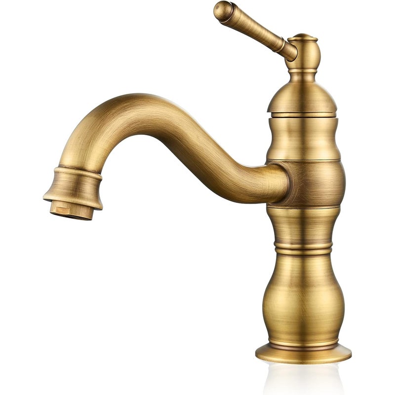 Brązowa obrotowa bateria łazienkowa 360° - Mosiężna bateria jednouchwytowa - Bateria umywalkowa w stylu vintage - Z wężem dopływowym G3/8