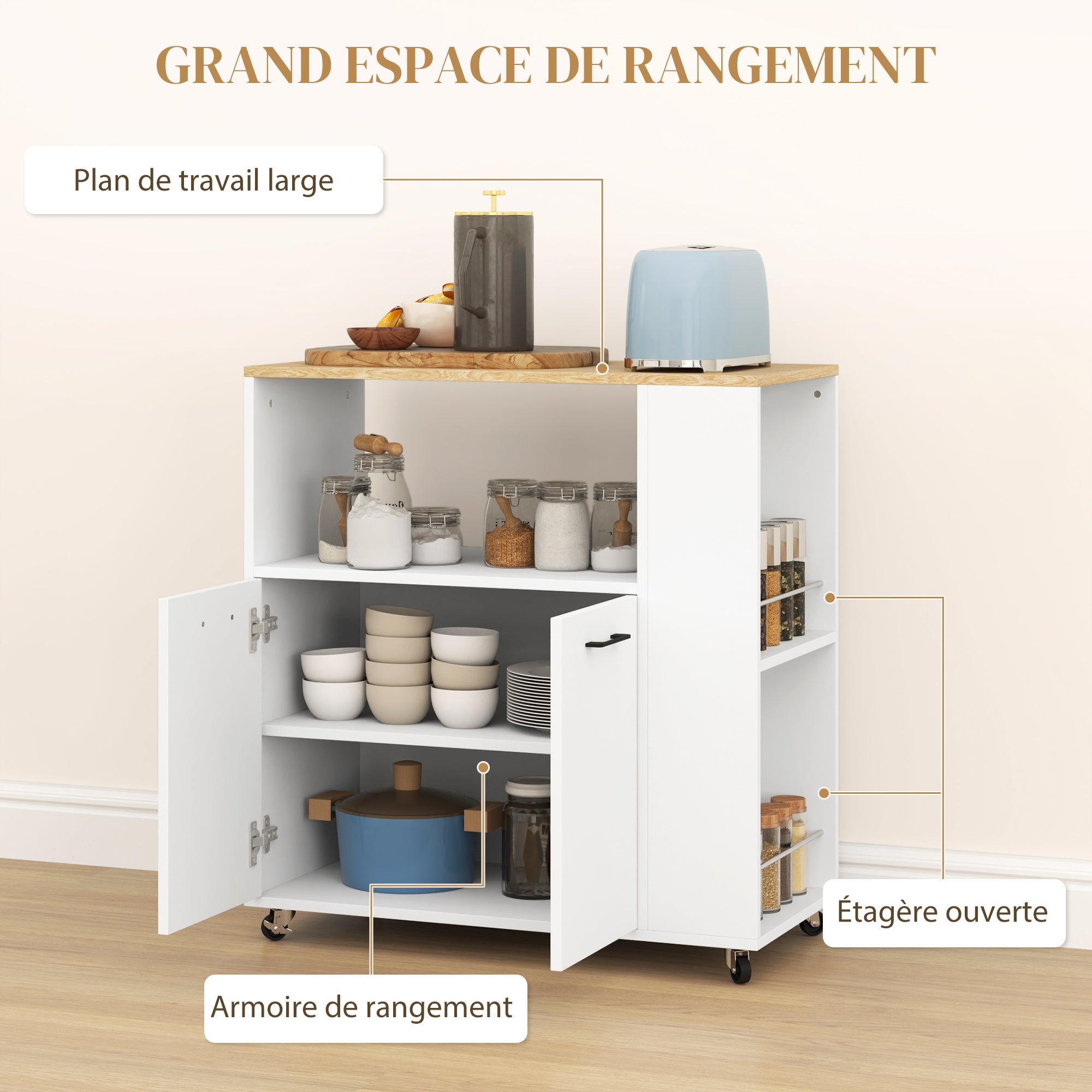 Desserte de cuisine Panneau de particules HOMCOM - 4