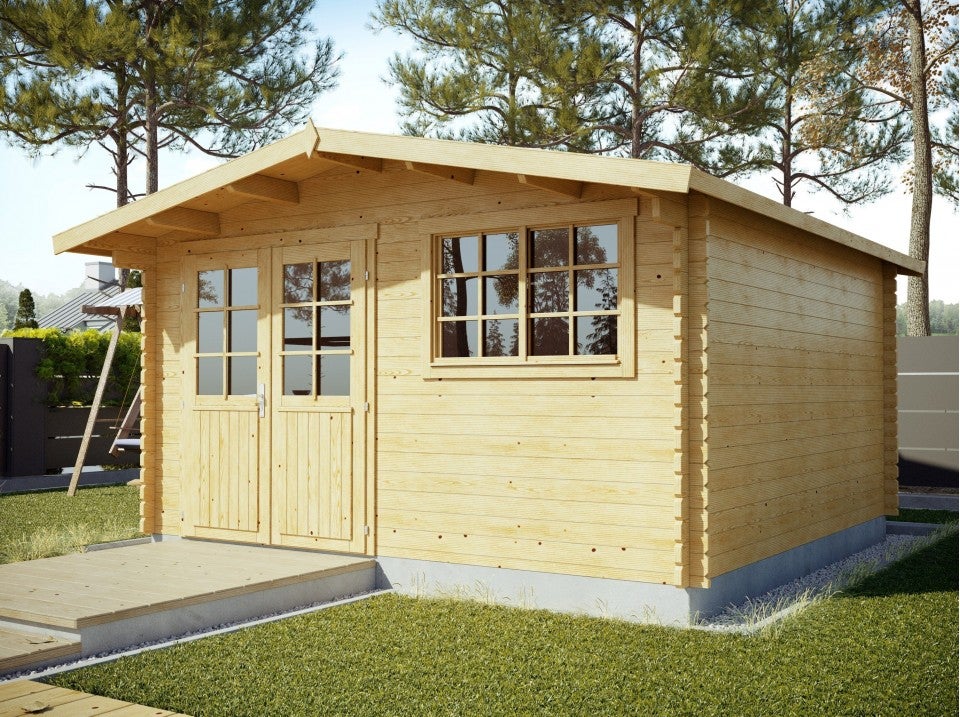 16m² Chalet de Jardín de Madera 16m² VIGO - Grosor de lamas: 44mm - Puerta ...