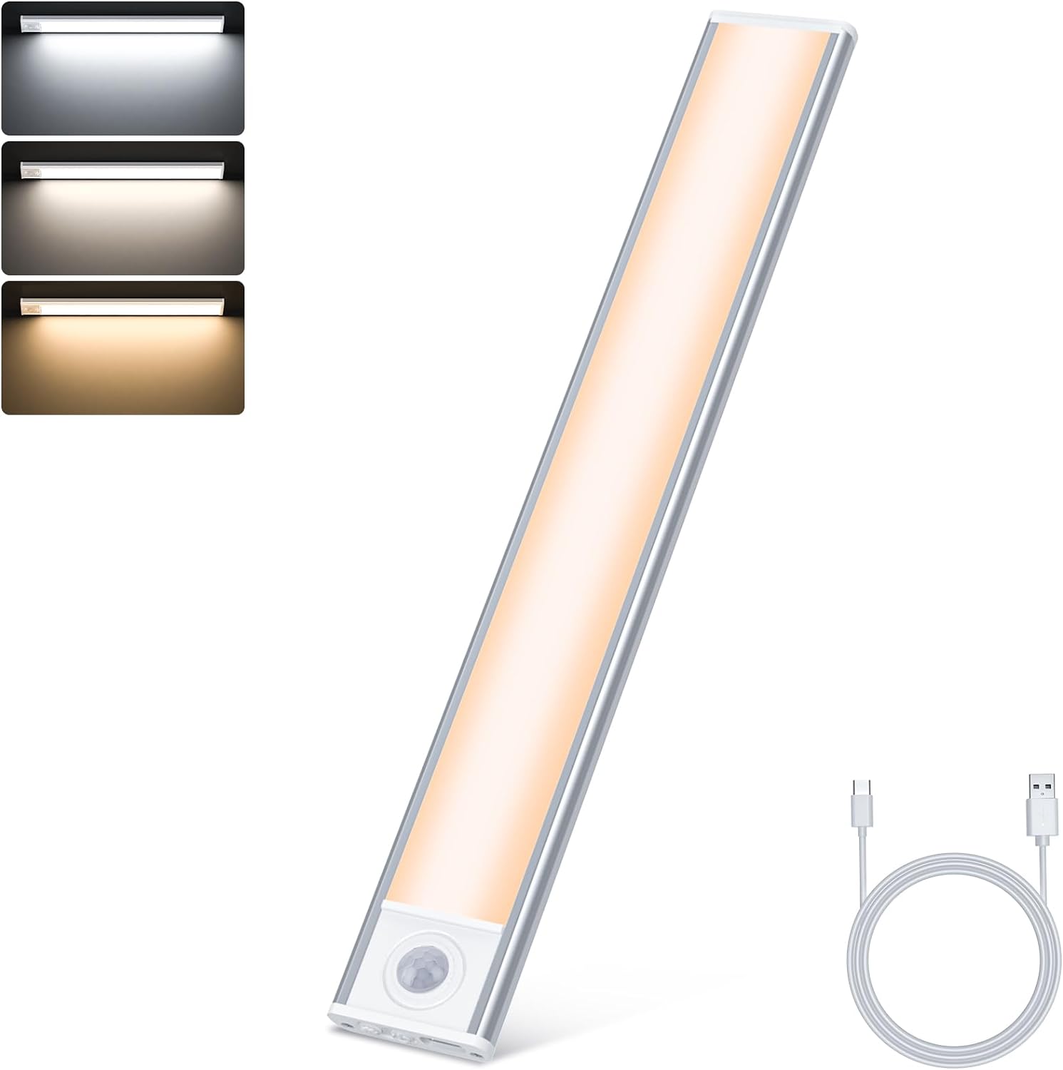 Lampe De Placard LED Rechargeable USB-C - 50 LED Dimmable, Détecteur De Mouvement, Magnétique/Adhésive - Pour Armoire, Cuisine, Escalier - 2