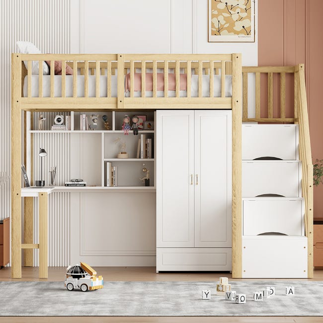 Letto a soppalco in legno 90×200 cm bianco multifunzione, scala, armadio, divano con contenitore – senza materasso | Leroy Merlin Letto a soppalco in legno 90×200 cm bianco multifunzione, scala, armadio, divano con contenitore – senza materasso | Leroy Merlin