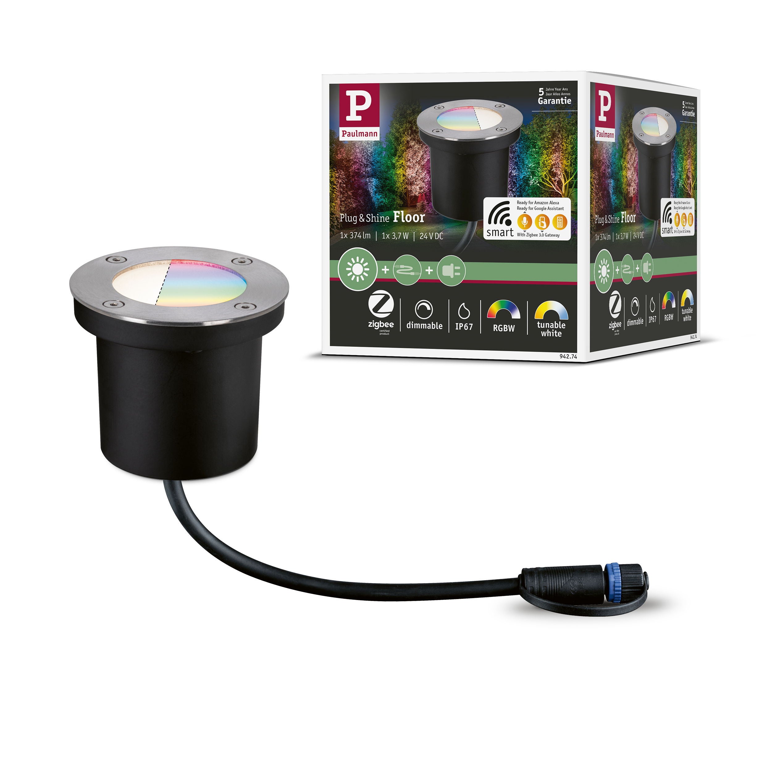 Plug & Shine Encastré de sol LED Smart Home Zigbee 3.0 RGBW Spot ...