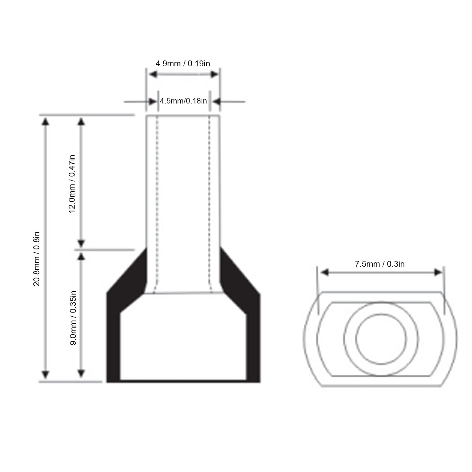 100 pezzi Terminale tubolare tondo isolato Connettore a crimpare in rame per filo elettrico 8AWG E10‑12 - 6