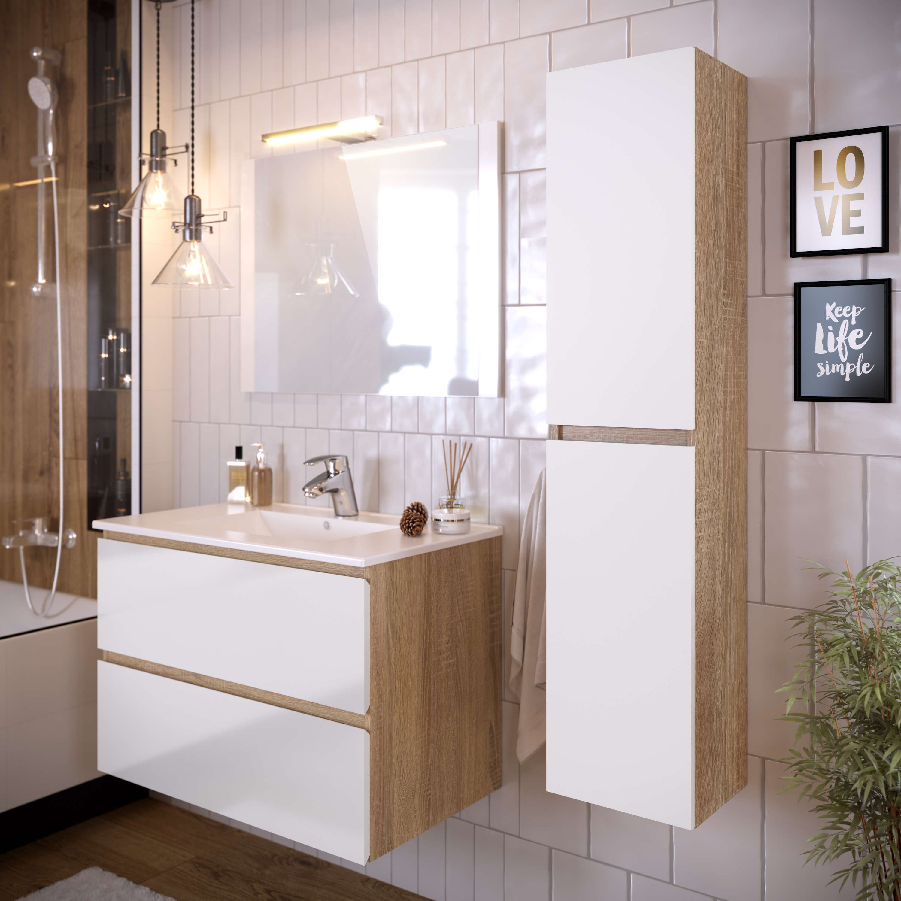 Colonne de salle de bain NELI 2 portes 140x30x27 cm chêne et blanc T-BATH - 7